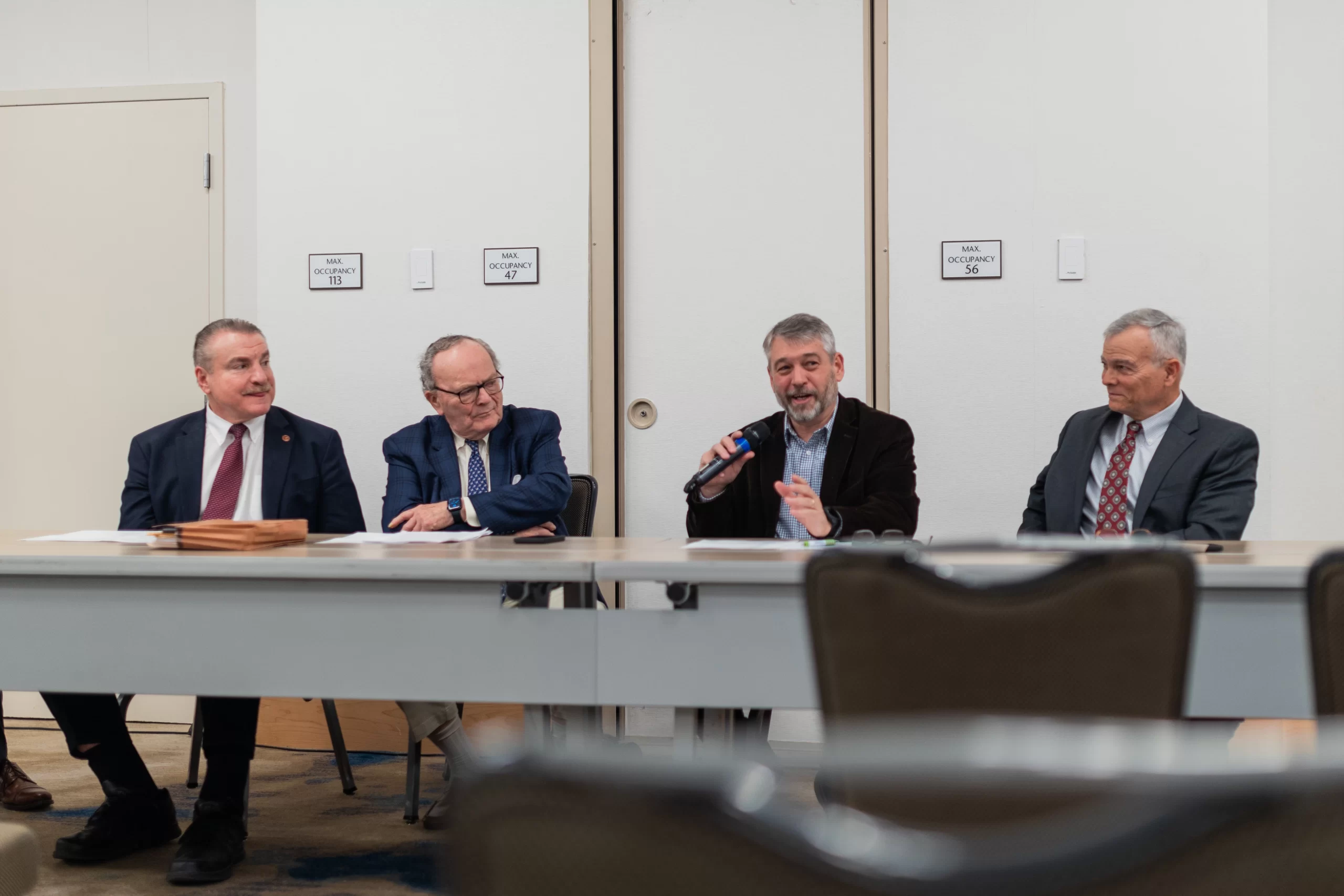 Pro-life activist Paul Vaughn, third from left, learns that President Trump had pardoned him at a press conference held by his lawyers with the Thomas More Society on Jan. 23, 2025. Credit: Madalaine Elhabbal/CNA