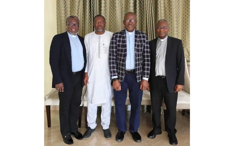 From left to right: Father Joyzy Egunjobi, Director of the Nairobi Centre of PSI; Professor Gabriel Egbe, Dean of the Faculty of Humanities at Veritas University Abuja; Father Hyacinth Ichoku, Vice Chancellor of Veritas University Abuja; and Father George Ehusani, Executive Director of Lux Terra Leadership Foundation, during a visit to PSI campus in Nairobi. Credit: ACI Africa