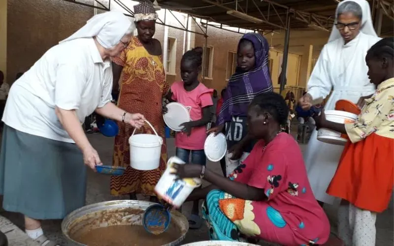 Sisters from the Salesian Sisters in Sudan serve the poor and needy in the midst of a brutal war in Sudan. The sisters commiunity, Dar Mariam, has been a refuge for hundreds, though has damaged by gunfire and bombs. Credit: Father Jacob Thelekkadan