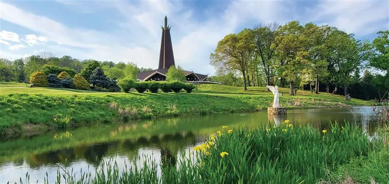 The National  Blue Army Shrine of Our Lady of Fatima, located in Asbury, New Jersey, hosts “Mary-thon” events on the 13th of the months of May through October each year to commemorate the Fatima apparitions. Credit: Megan Pritchard/The National Blue Army Shrine of our Lady of Fatima