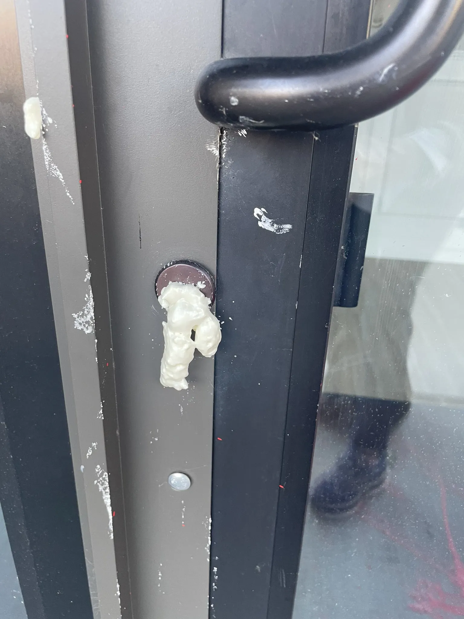 The doors at "Aid for Women," a Catholic pregnancy center in north Chicago, were cemented shut by vandals at 3 a.m. on Aug. 23, 2024, hours after the closing of the Democratic National Convention. Credit: Photo courtesy of Aid for Women.