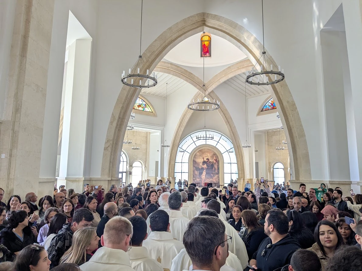 A depiction of the Baptism of the Lord is prominently placed in the new Church of the Baptism in Jordan during the church’s inauguration on Jan. 10, 2025. Credit: Father John D’Orazio