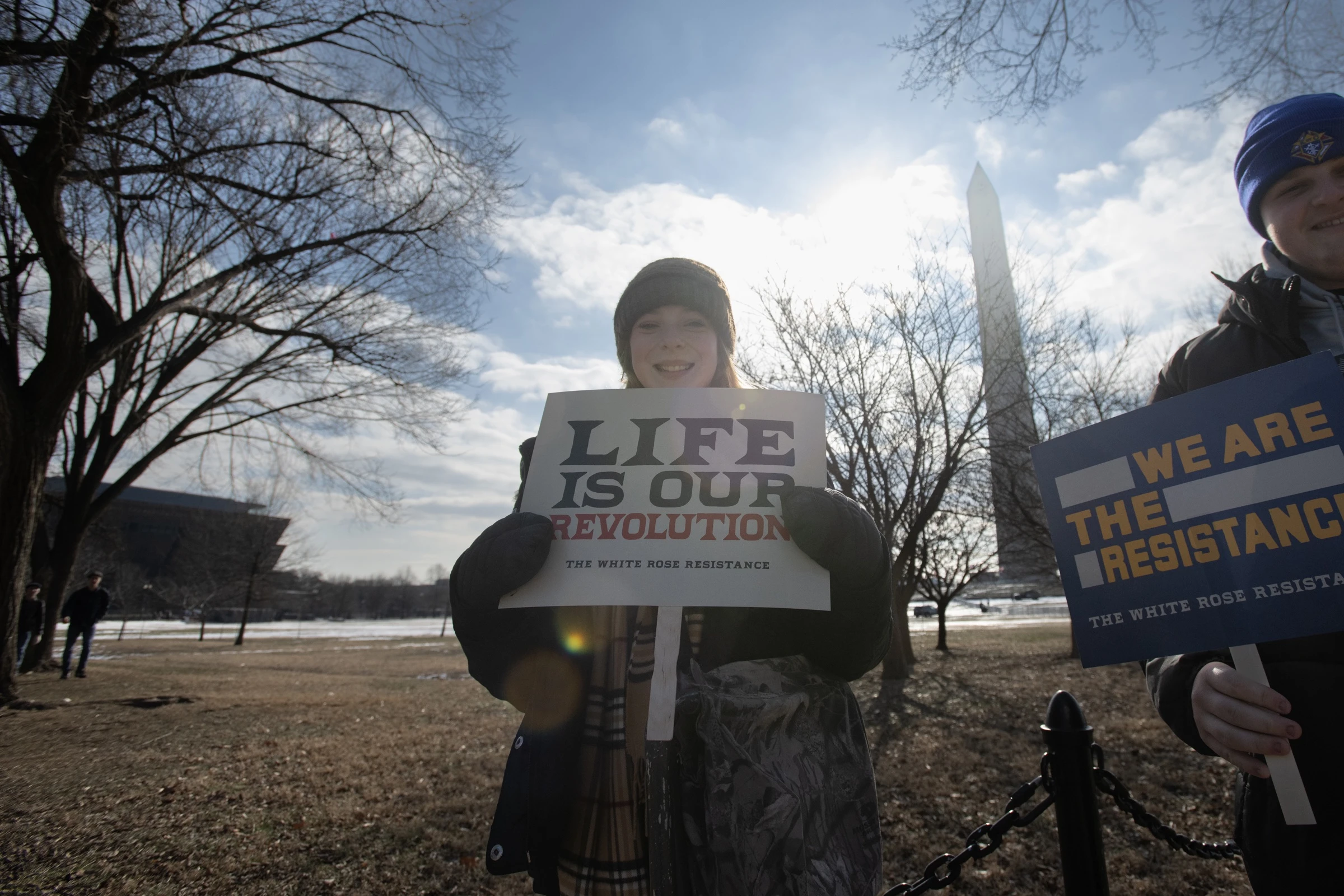 "Life Is Our Revolution" reads a sign held by this youthful participant in the 2025 March for Life. Credit: Jeffrey Bruno