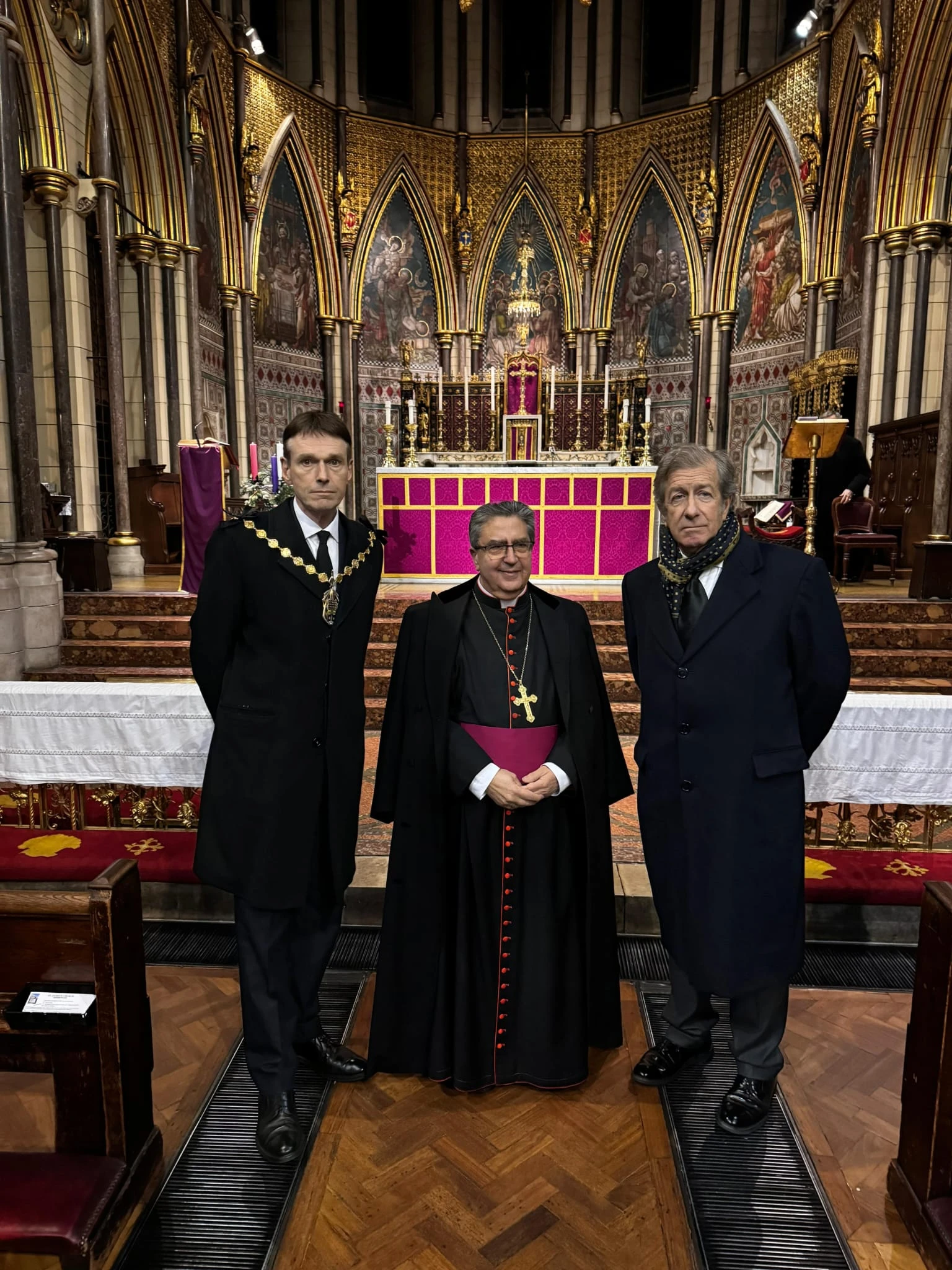 Councillor Robert Rigby (left), who will become a knight of St. Gregory in 2025, recently attended a special requiem Mass for the Valencia flood victims at St. James’ Spanish Place Church. He is pictured here with the apostolic nuncio to Great Britain, Archbishop Miguel Maury Buendía, and José Pascual Marco, Spanish ambassador to the U.K. Credit: Westminster City Council