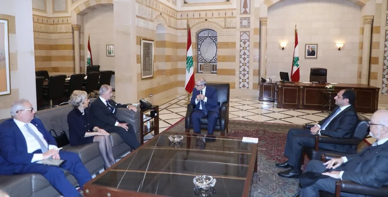 Lebanese Prime Minister Nawaf Salam welcomes Sovereign Order of Malta Grand Chancellor Riccardo Paternò di Montecupo and the delegation at the Grand Serail on March 14, 2025. Credit: The Sovereign Order of Malta