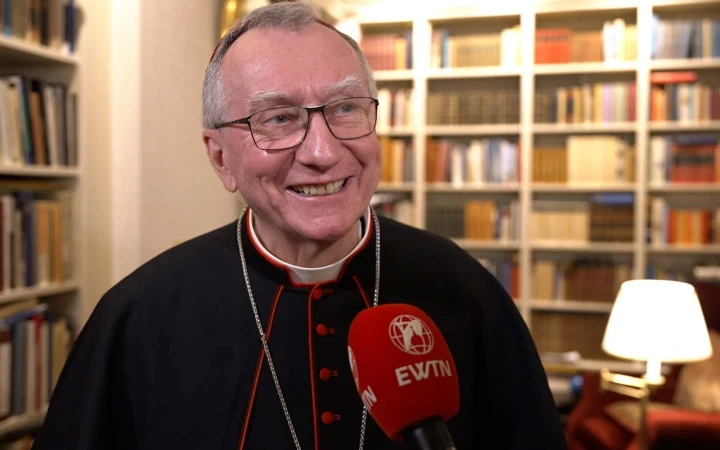 Cardinal Pietro Parolin speaks to EWTN News in Oslo, Norway, on Jan. 17, 2025. Credit: Fabio Gonella/EWTN News