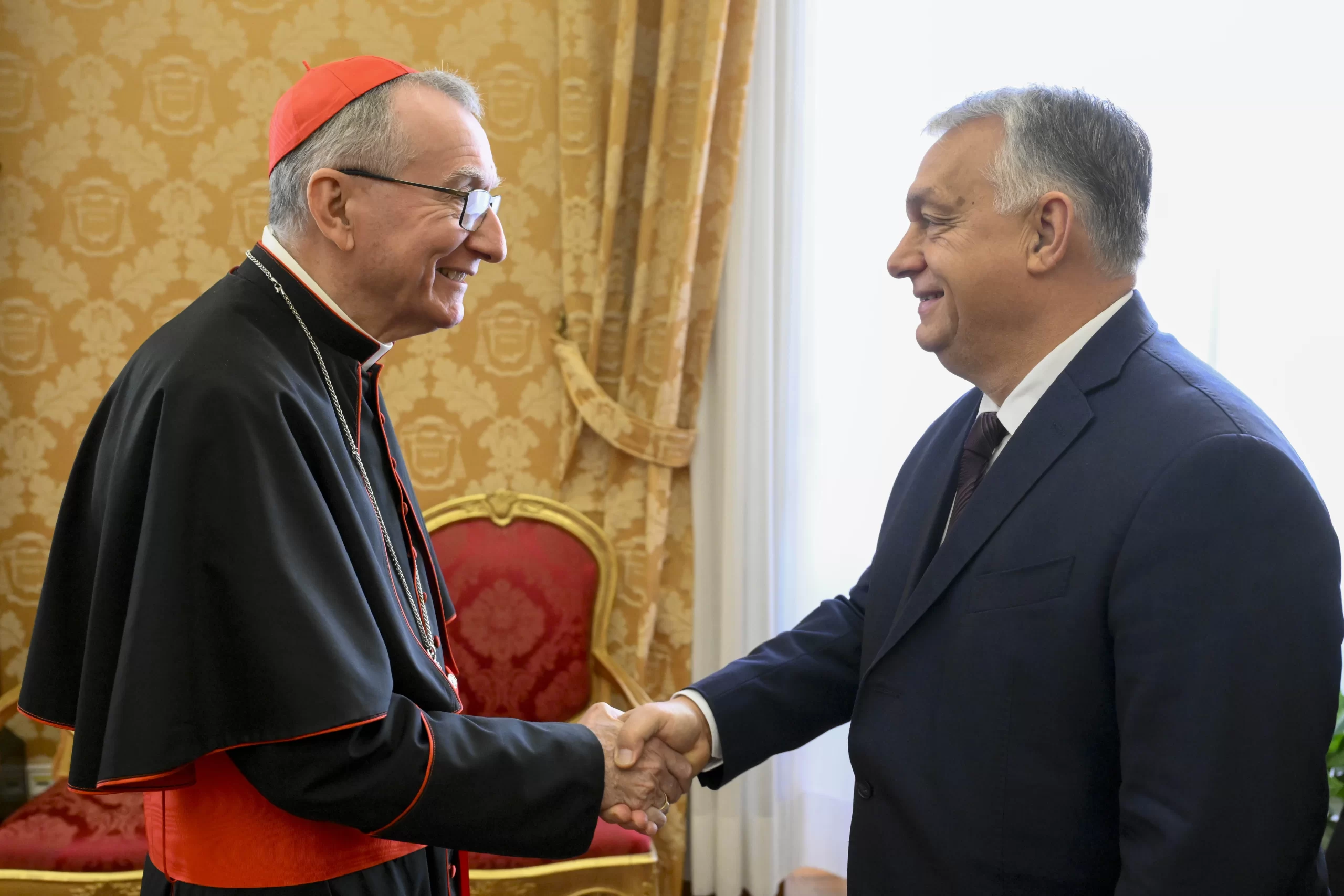 Vatican Secretary of State Cardinal Pietro Parolin meets with Hungarian Prime Minister Viktor Orbán on Dec. 4, 2024, at the Vatican. Credit: Vatican Media