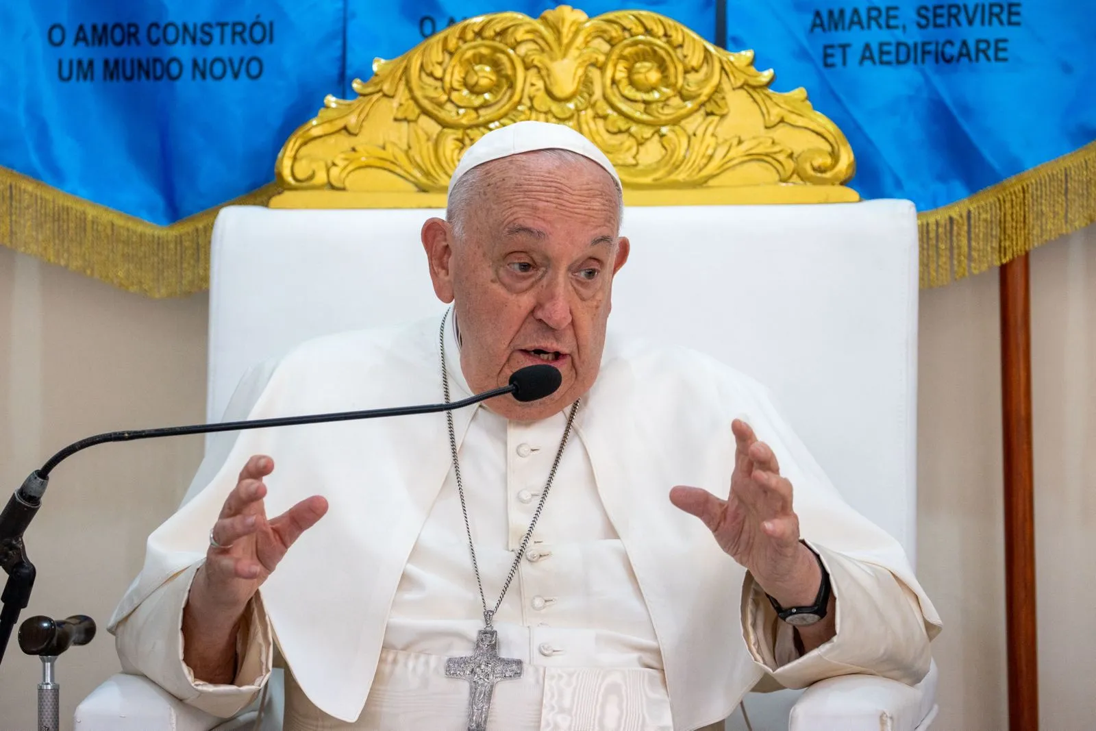 Pope Francis speaks at the Irmas Alma School in Timor-Leste on Tuesday, Sept. 10, 2024. Credit: Daniel Ibáñez/CNA