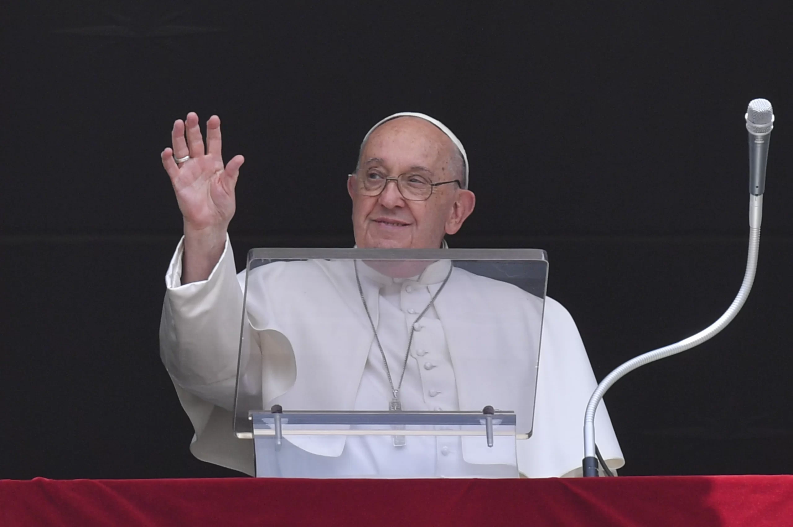 Pope Francis waves to pilgrims gathered in St. Peter’s Square at the Vatican for his special Angelus message on the solemnity of Sts. Peter and Paul, June 29, 2024. Credit: Vatican Media
