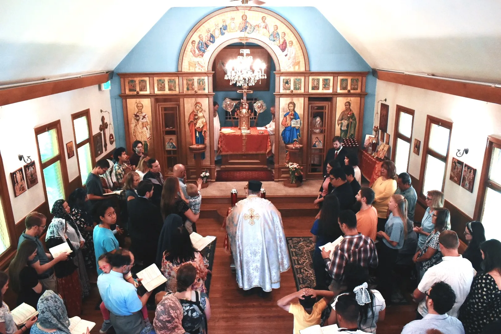 Eucharistic pilgrims and others attend the Byzantine Divine Liturgy at Holy Protection of the Mother of God Byzantine Catholic Church in downtown Denver on June 8, 2024. Credit: Kate Quiñones/CNA