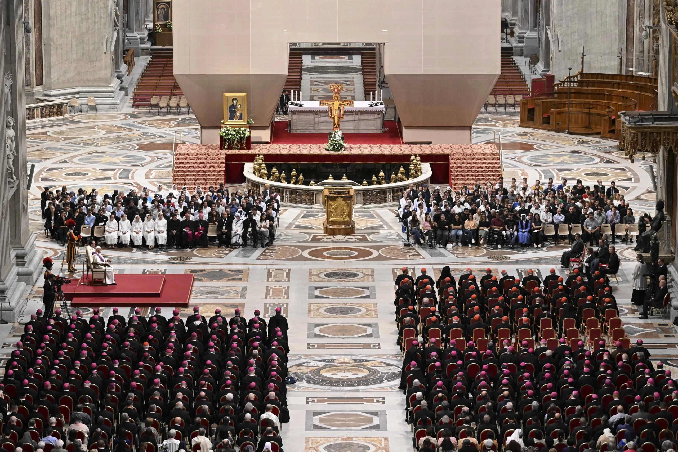 During an Oct. 1, 2024, penitential celebration on the eve of the second session of the Synod on Synodality, confessions and testimonies were shared by bishops, religious, and laypeople who have been impacted by sins committed against minors, migrants, victims of war and poverty, the environment, Indigenous people, women, and synodality. Credit: Vatican Media