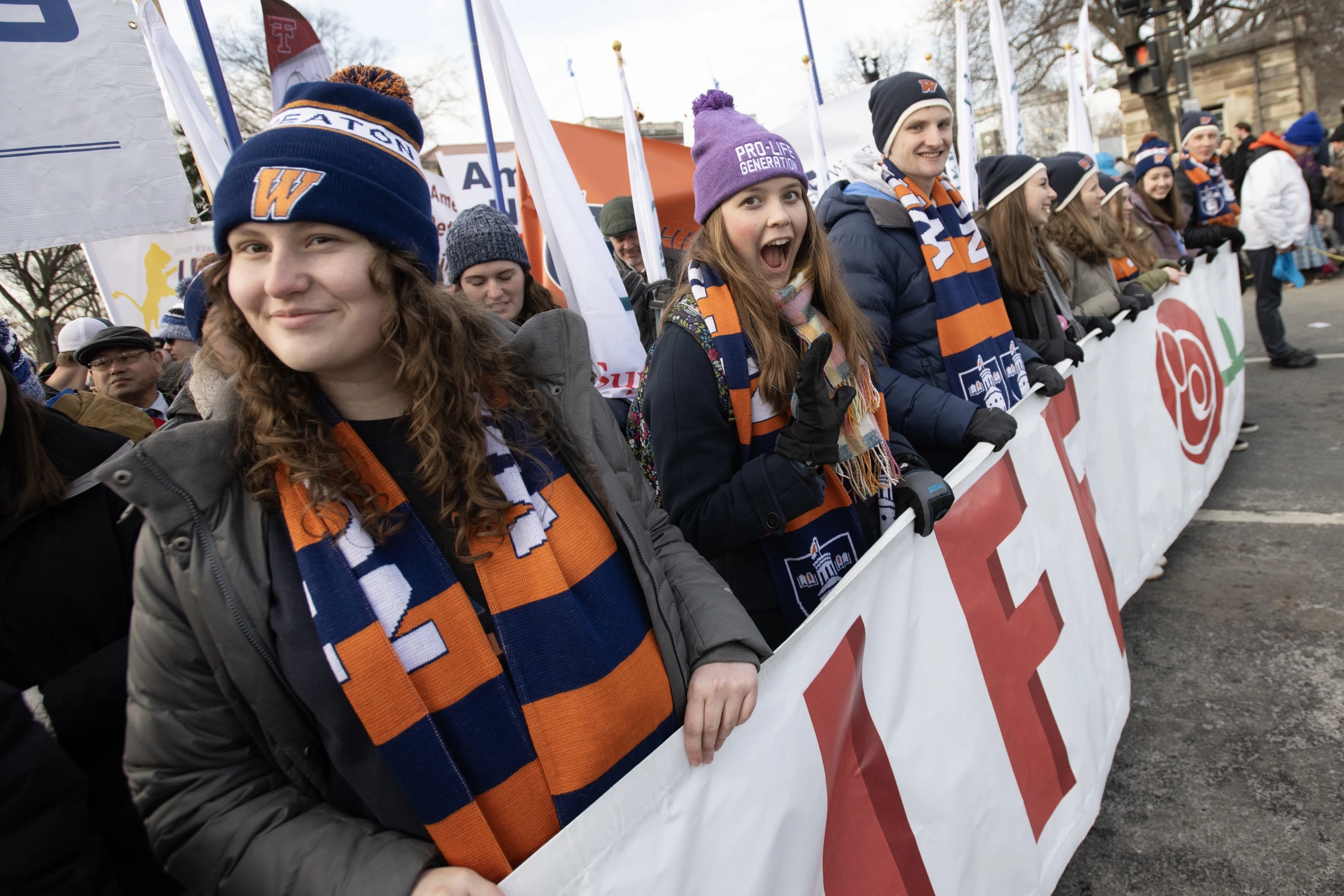 The lead banner for the 2025 March for Life was held by students from Wheaton College in Wheaton, Illinois. Credit: Jeffrey Bruno