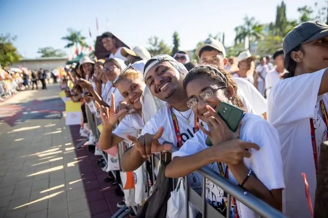 Young attendees gather to hear Pope Francis at the Dili Convention Center in East Timor, Wednesday, Sept. 11, 2024. Credit: Daniel Ibáñez/CNA