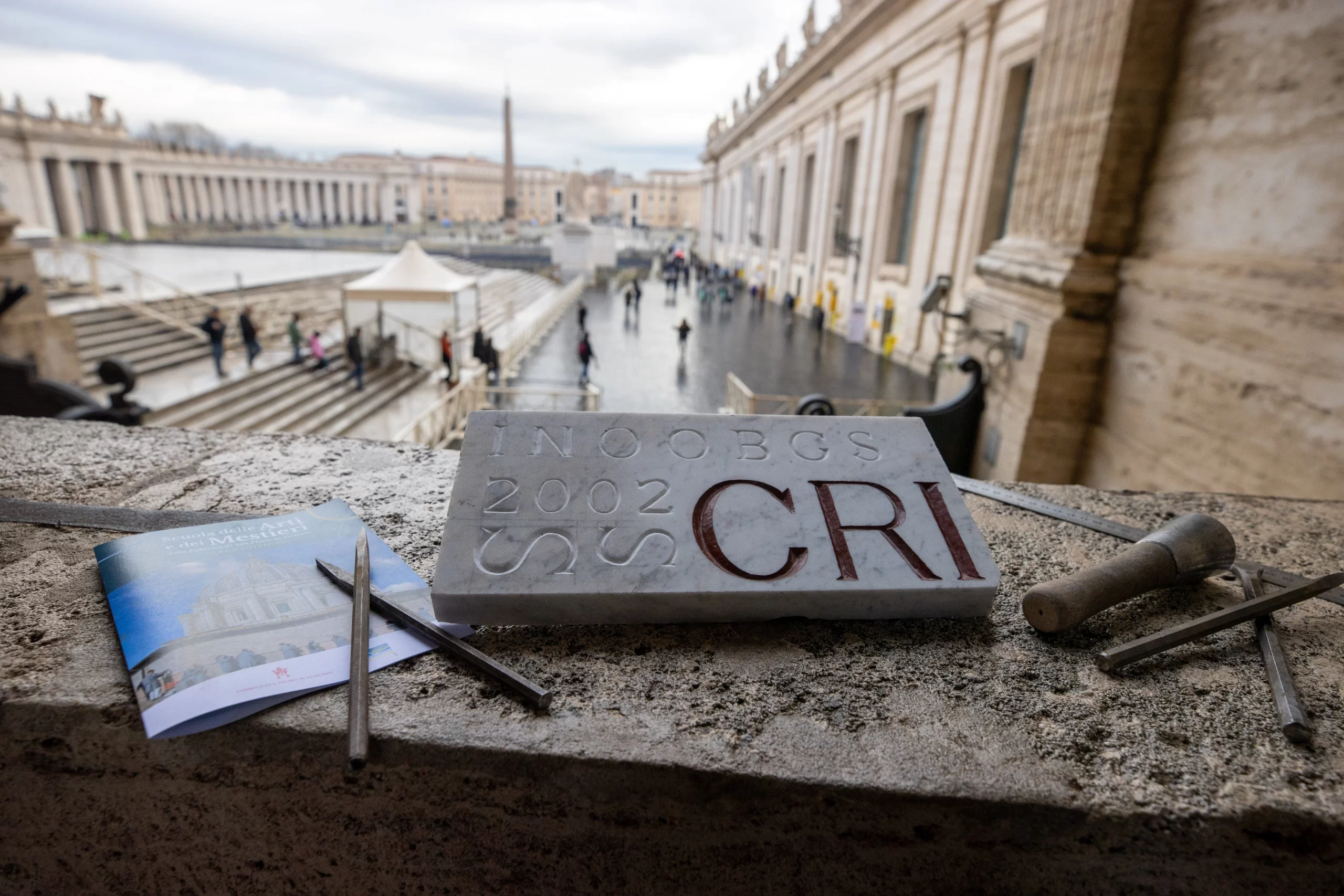 Marmoraro tools are seen at the School of Arts and Crafts of the Fabbrica di San Pietro, Vatican, Friday, Feb. 14, 2025. Credit: Daniel Ibáñez/CNA