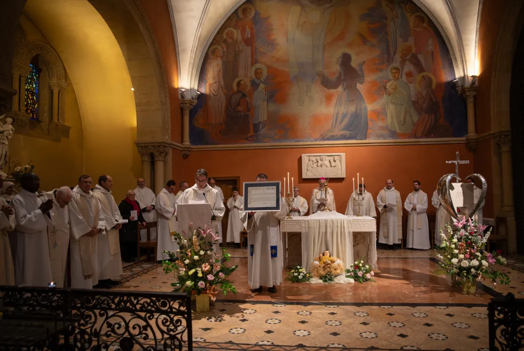 Opening the jubilee for the 350th anniversary of the Sacred Heart apparitions to St. Marguerite-Marie Alacoque, a Visitation nun, apostolic nuncio to France Archbishop Celestino Migliore presides at the Shrine of the Apparitions, Paray-le-Monial, on Dec.27, 2023. Credit: Sanctuaire du Sacré-Cœur