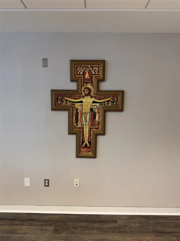 St. Francis of Assisi San Damiano Cross in the living space of the Ward and Kathy Fitzgerald Franciscan University Homeland Mission (FUHM), which officially opened on Feb. 28, 2025, in Washington, D.C. Credit: Tessa Gervasini/CNA