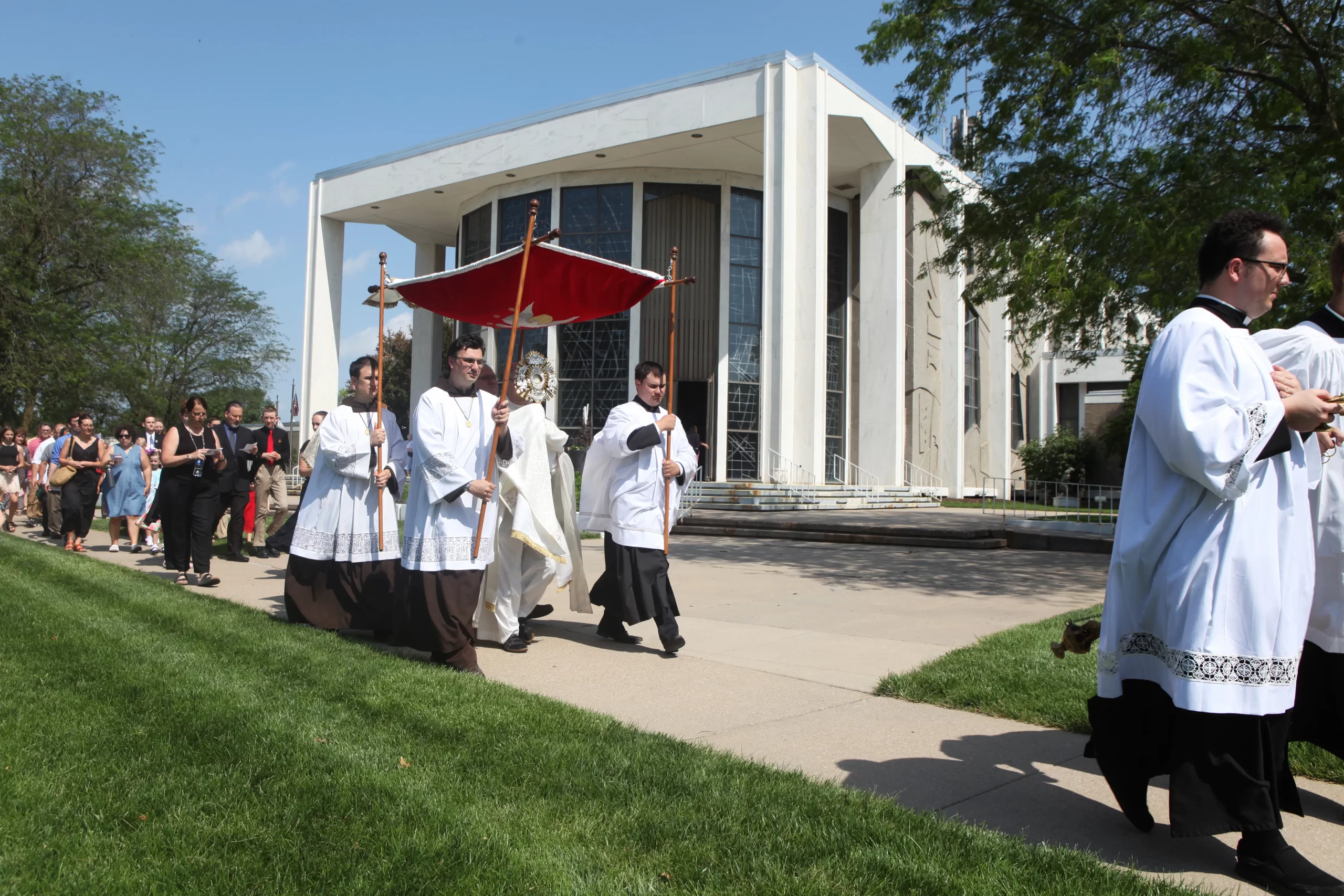 Bishop James Conley leads a Eucharistic procession outside Lincoln's Cathedral of the Risen Christ. Credit: Diocese of Lincoln