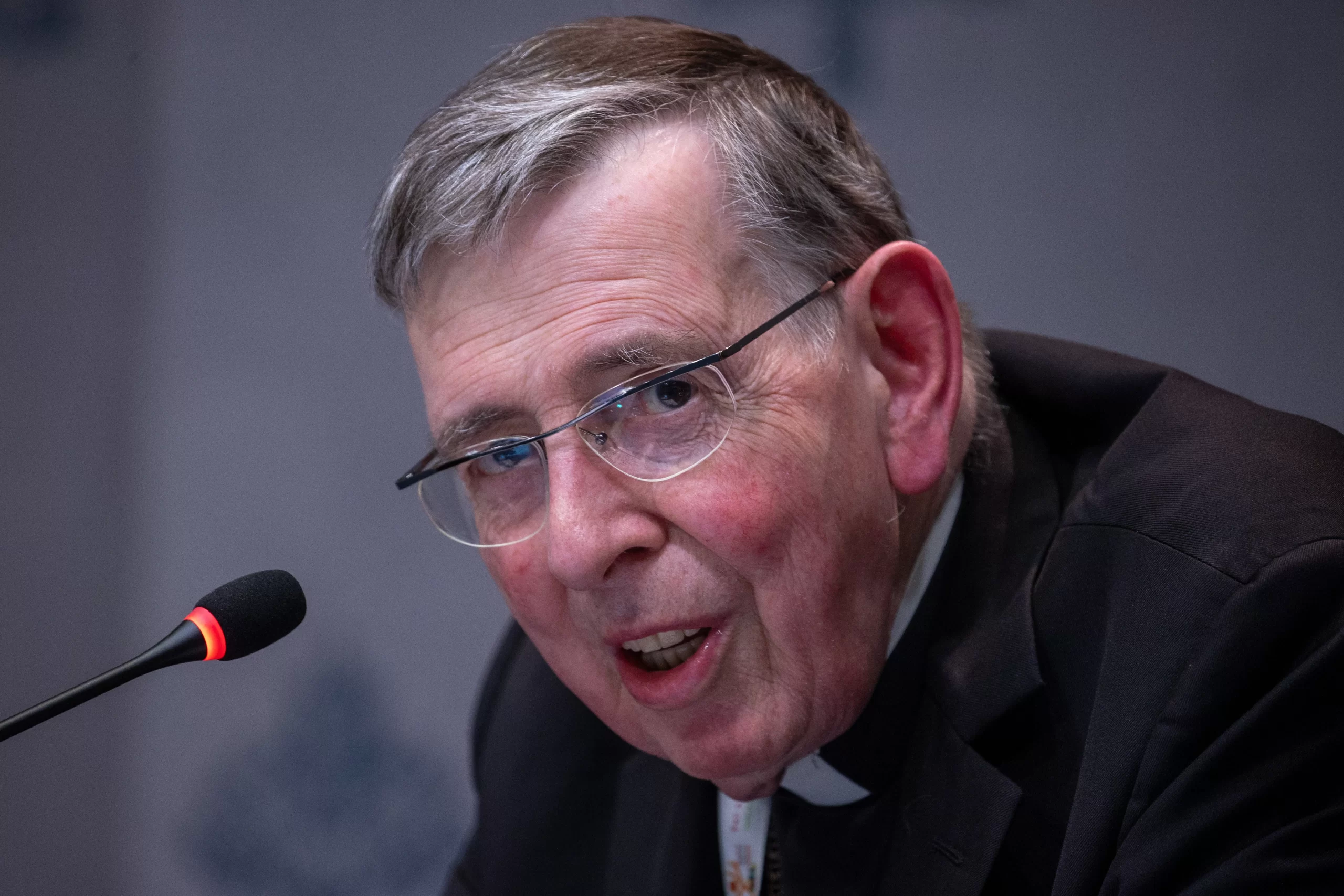 Cardinal Kurt Koch, Prefect of the Dicastery of Christian Unity, speaks to journalists at the Vatican’s Holy See Press Office on Thursday, Oct. 10, 2024. Credit: Daniel Ibañez/CNA