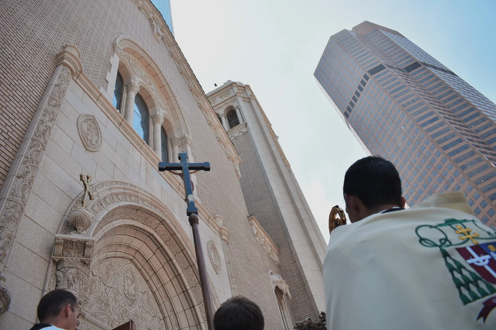 The Eucharistic procession arrives after a long, hot day in the sun at Holy Ghost Church in Denver on June 9, 2024. Credit: Kate Quiñones/CNA