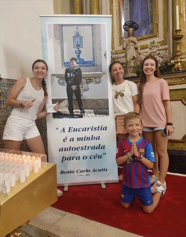 Lola and Pablo's children at the church of the Eucharistic miracle in Santarém, Portugal. Credit: Courtesy of Lola Rosique