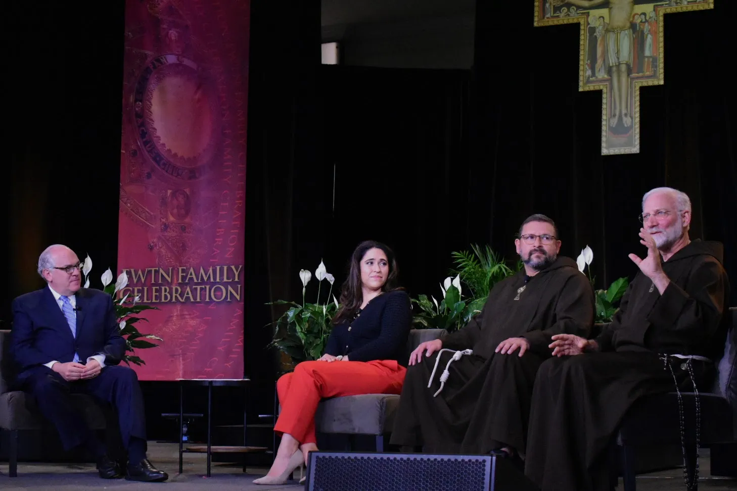 From left to right: EWTN Chairman of the Board and CEO Michael Warsaw, EWTN News President and COO Montse Alvarado, Franciscan Missionaries of the Eternal Word Father Leonard Mary, and Father Joseph Mary Wolfe, MFVA. Credit: Kate Quiñones