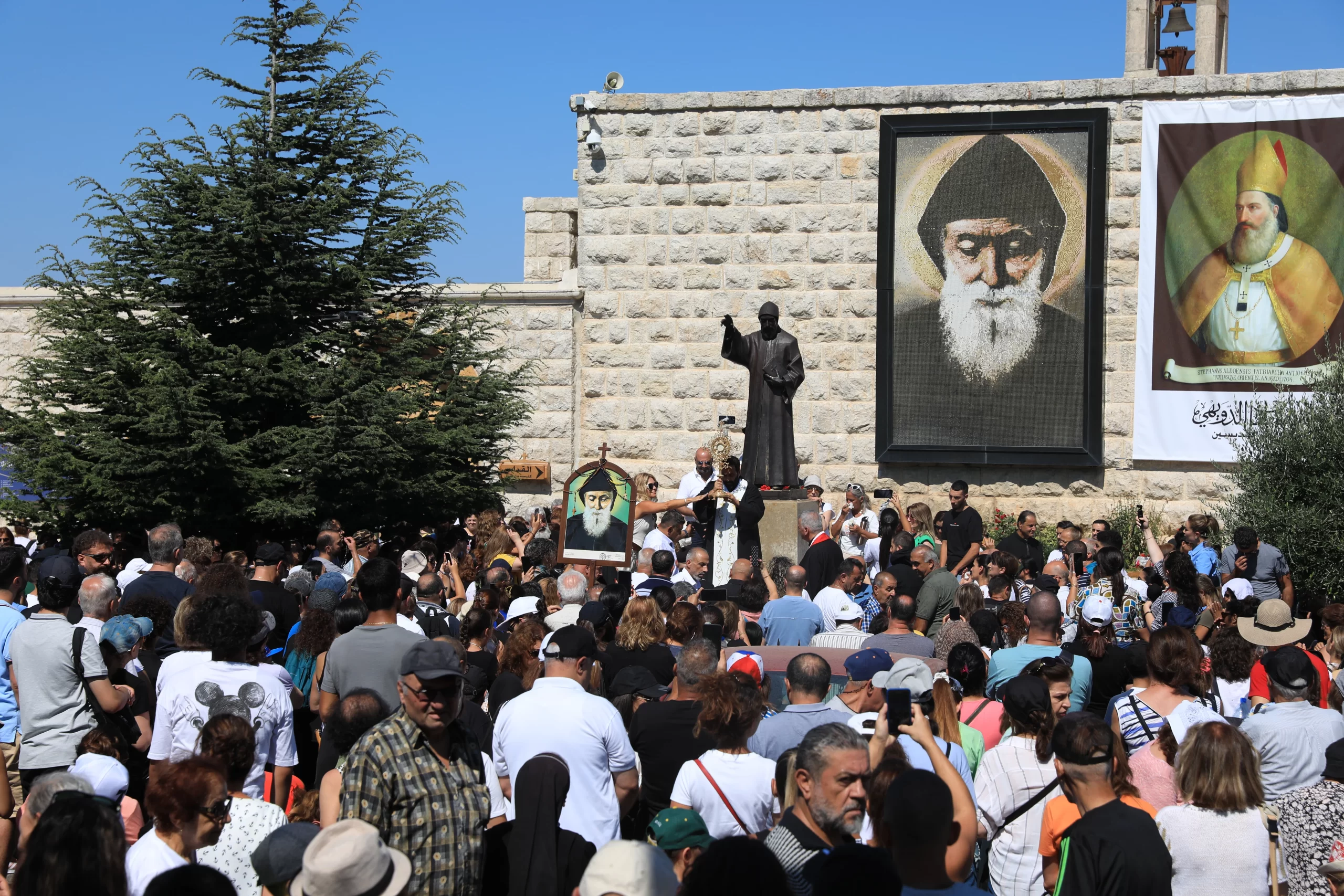 Thousands turned out for a Eucharistic procession followed by the holy liturgy at the St. Charbel Hermitage and the monastery of St. Maroun Annaya on July 22, 2024. Credit: Marwan Semaan/ACI Mena