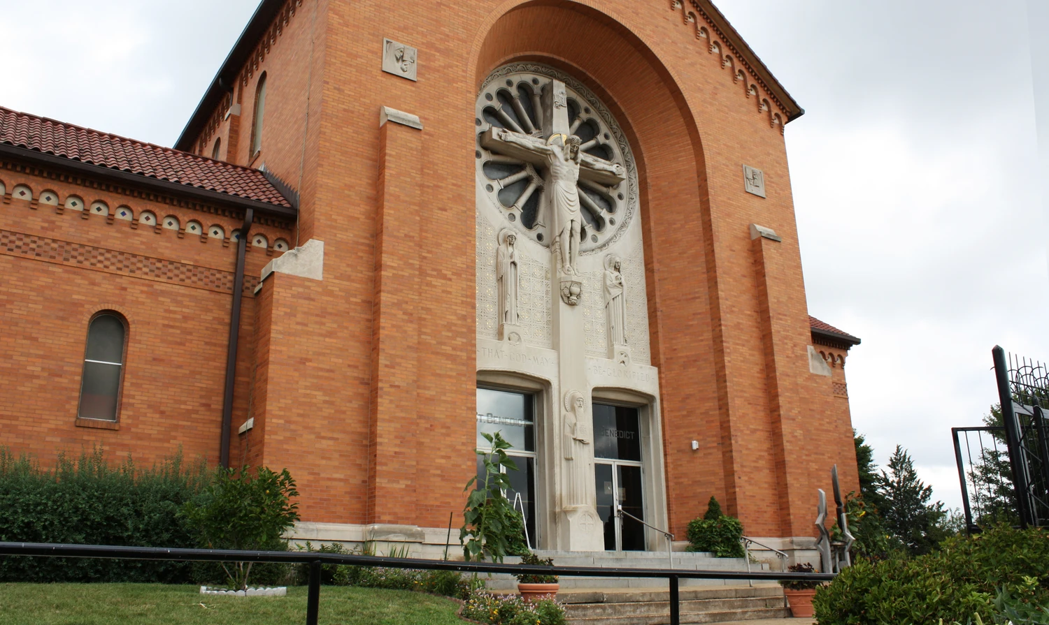 The "Holy Rood" is seen on the front of St. Benedict Church in Baltimore. Credit: St. Benedict Church