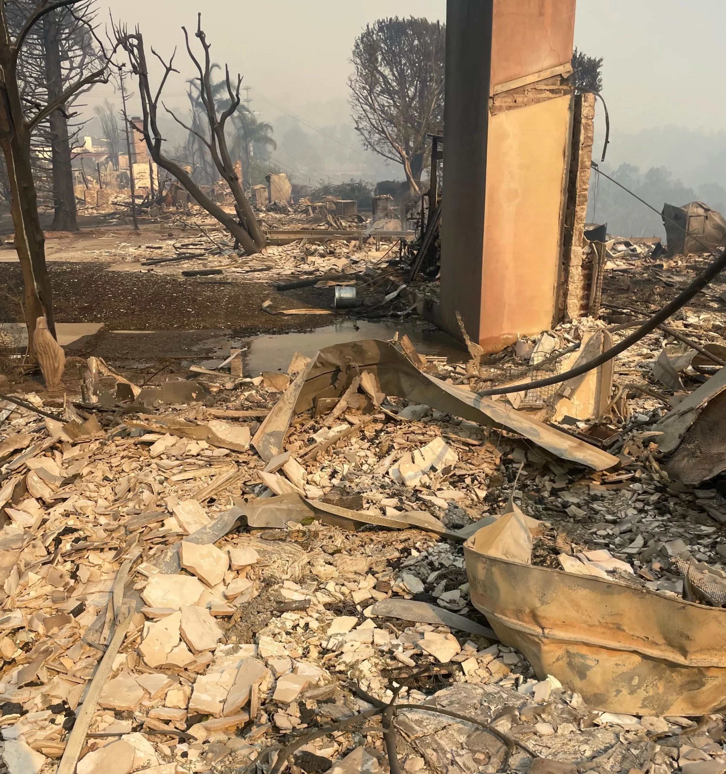 A Mary statue (middle left) is seen having survived the fire that consumed the McGeagh home in Los Angeles, Wednesday, Jan. 8, 2025. Credit: Jack McGeagh/Angelus News