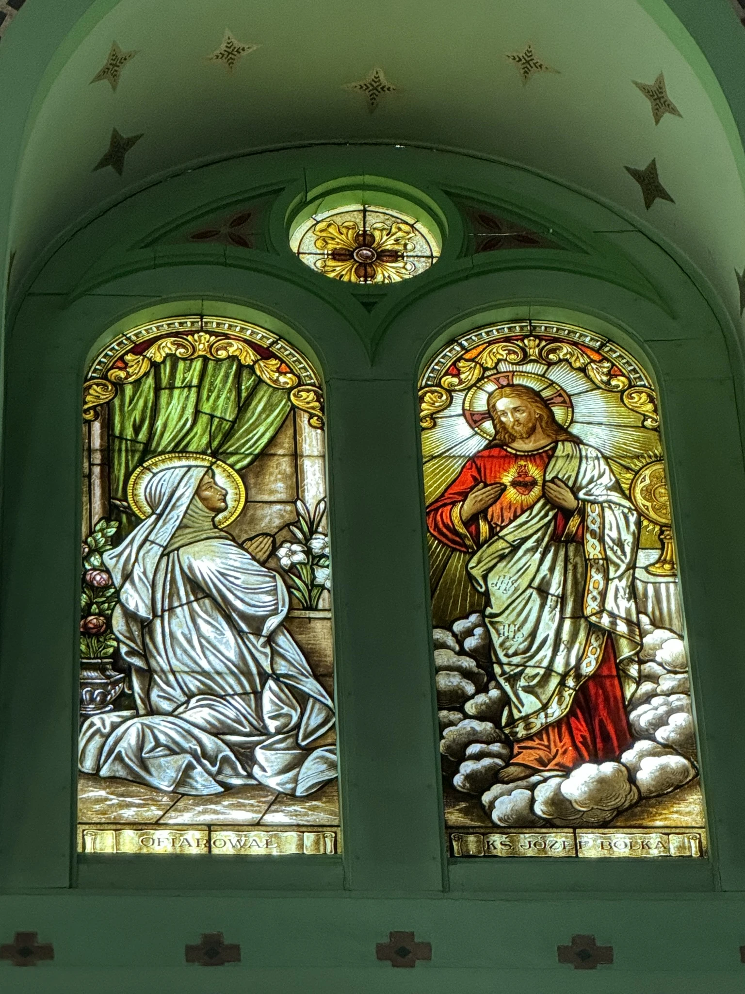 The Sacred Heart of Jesus is depicted in stained glass at St. Stanislaus Kostka Parish in Michigan City, Indiana. Credit: St. Stanislaus Kostka Parish