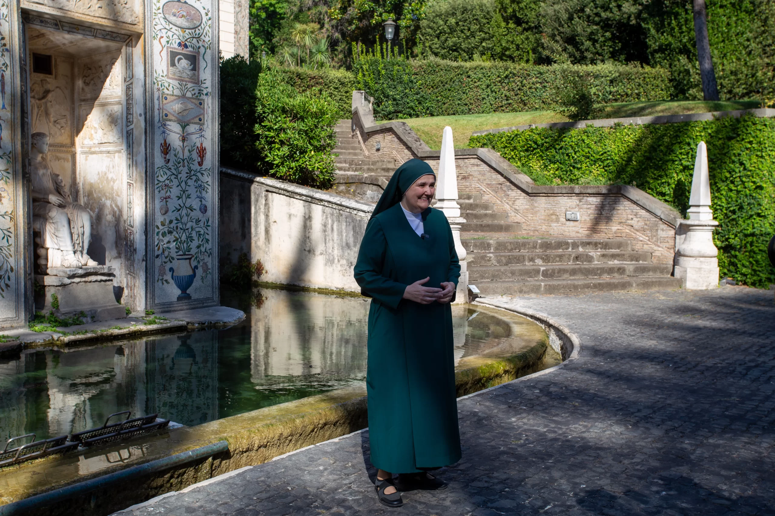 Sister Emanuela Edwards of the Missionaries of Divine Revelation at the Vatican Gardens in Vatican City, Aug. 23, 2024. Credit: Hannah Brockhaus/CNA