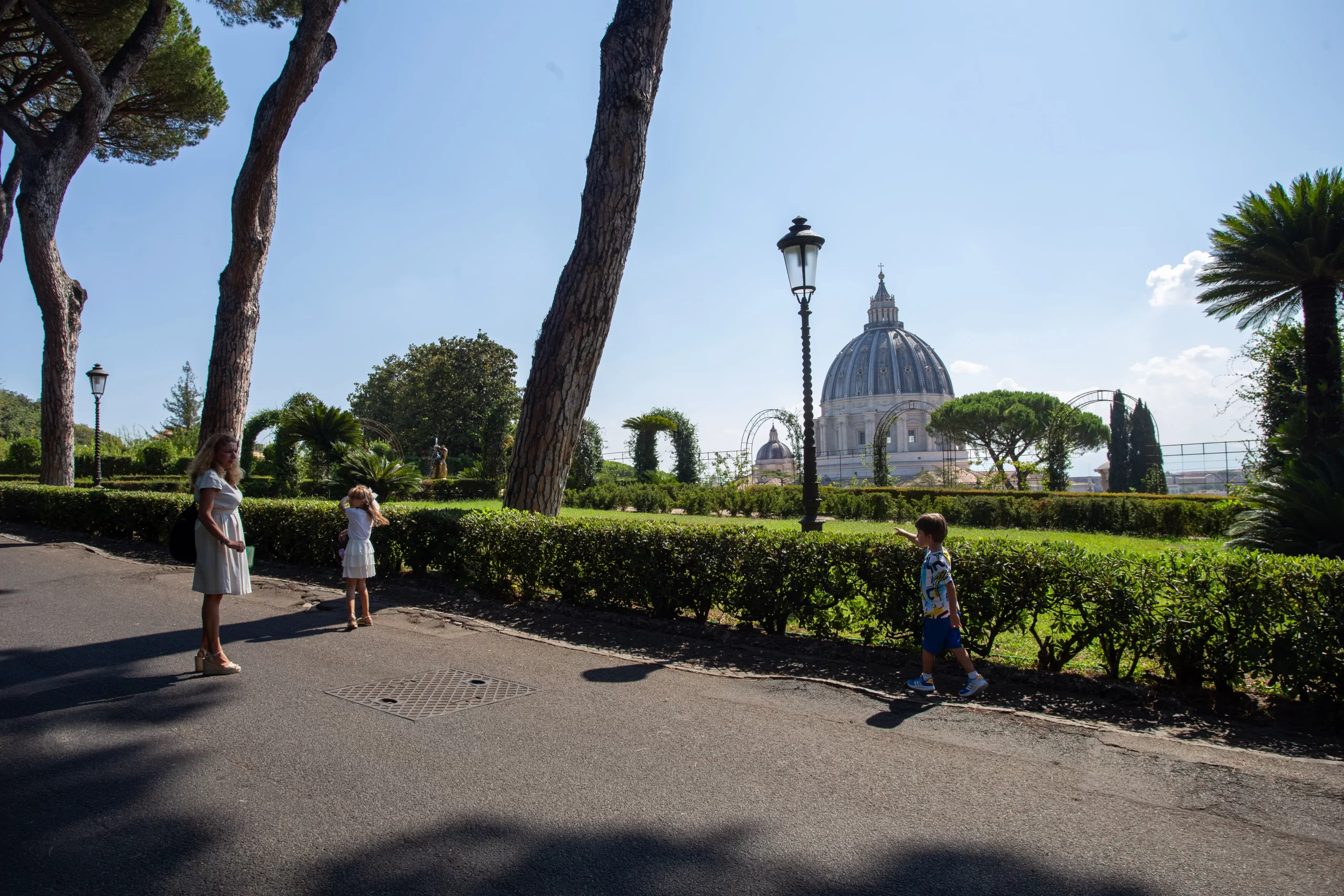 St. Peter's Basilica rises in the background at the Vatican Gardens in Vatican City, Aug.23, 2024. Credit: Hannah Brockhaus/CNA