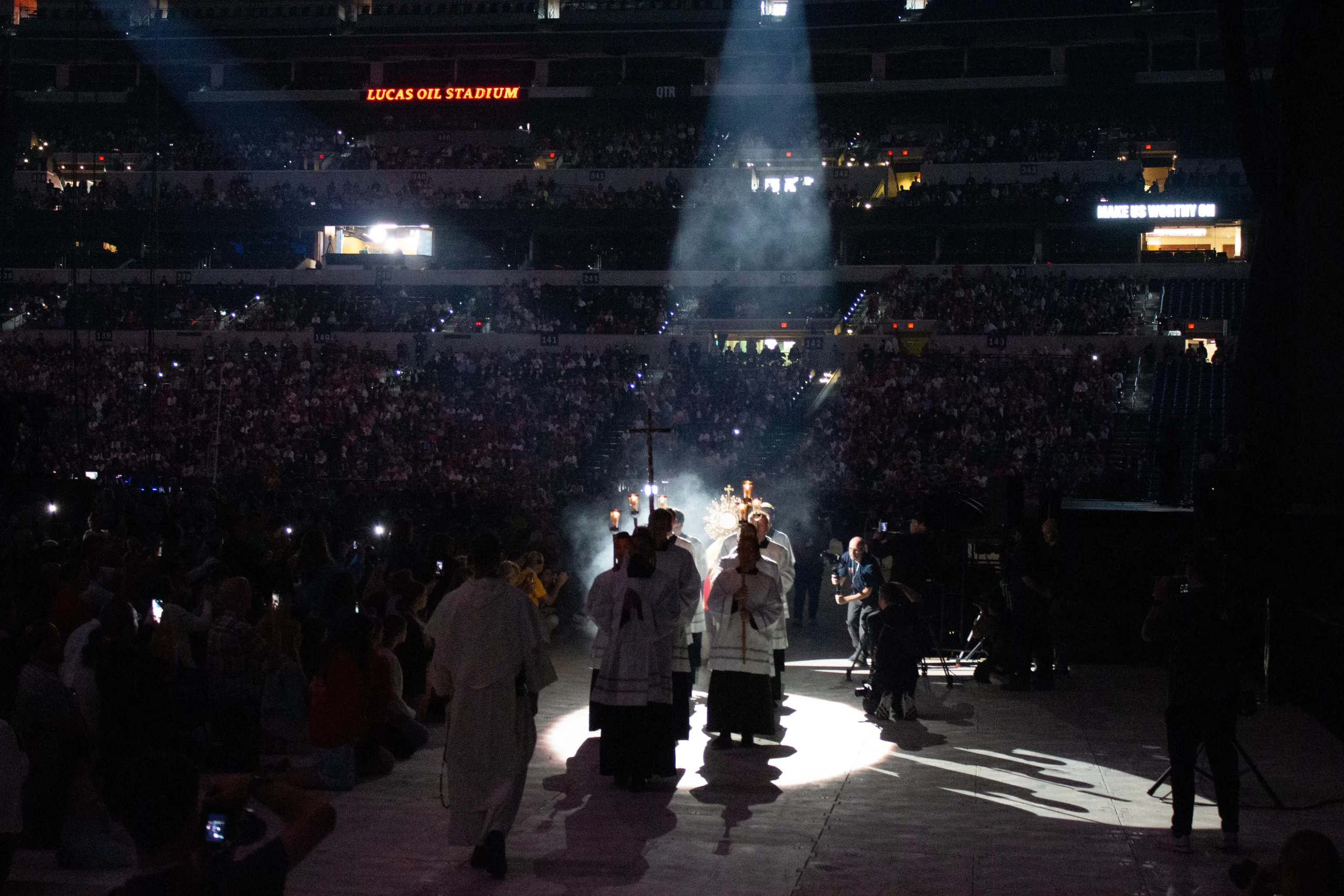 Eucharistic Adoration at Lucas Oil Stadium during the 2024 National Eucharistic Congress in Indianapolis, Indiana. July 2024. Credit: Jonah McKeown/CNA