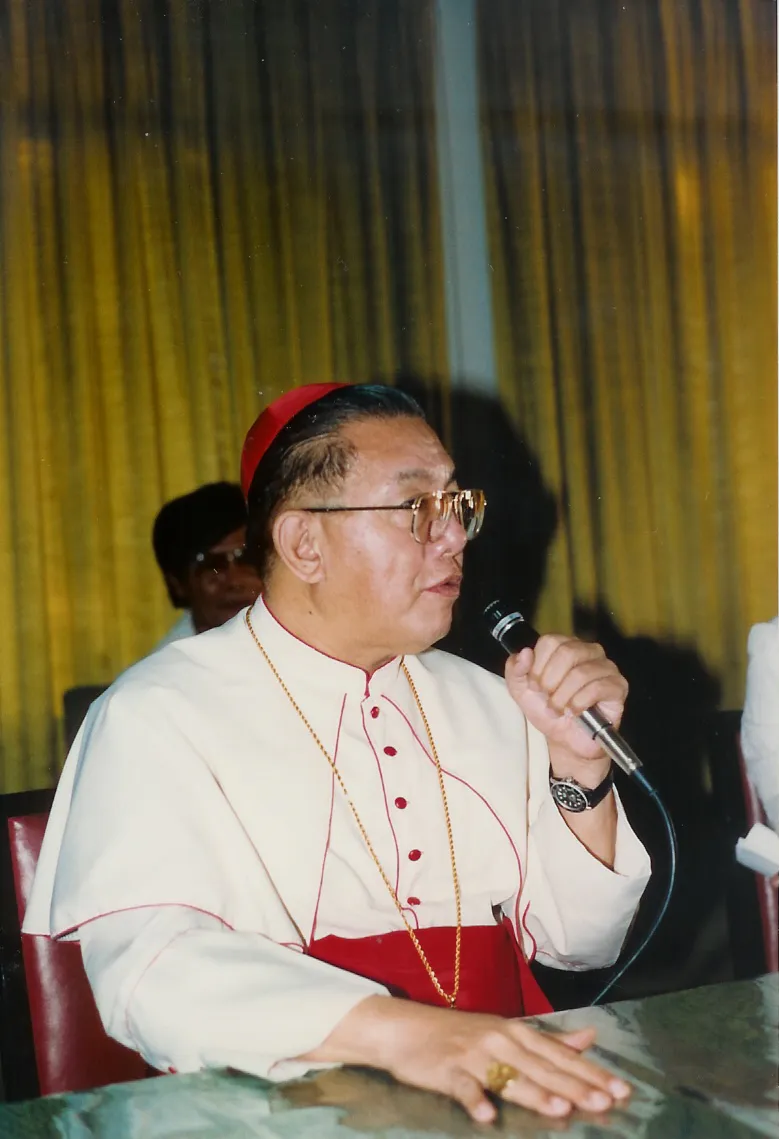 Cardinal Jaime Sin in 1988. The cardinal left a legacy behind as an important figure during the 1986 Edsa People Power Revolution, which ousted the dictator Ferdinand Marcos, restoring democracy in the Philippines. He is remembered as a driving force behind two revolts that ousted two dictators. Credit: Ernmuhl, CC BY-SA 3.0, via Wikimedia Commons