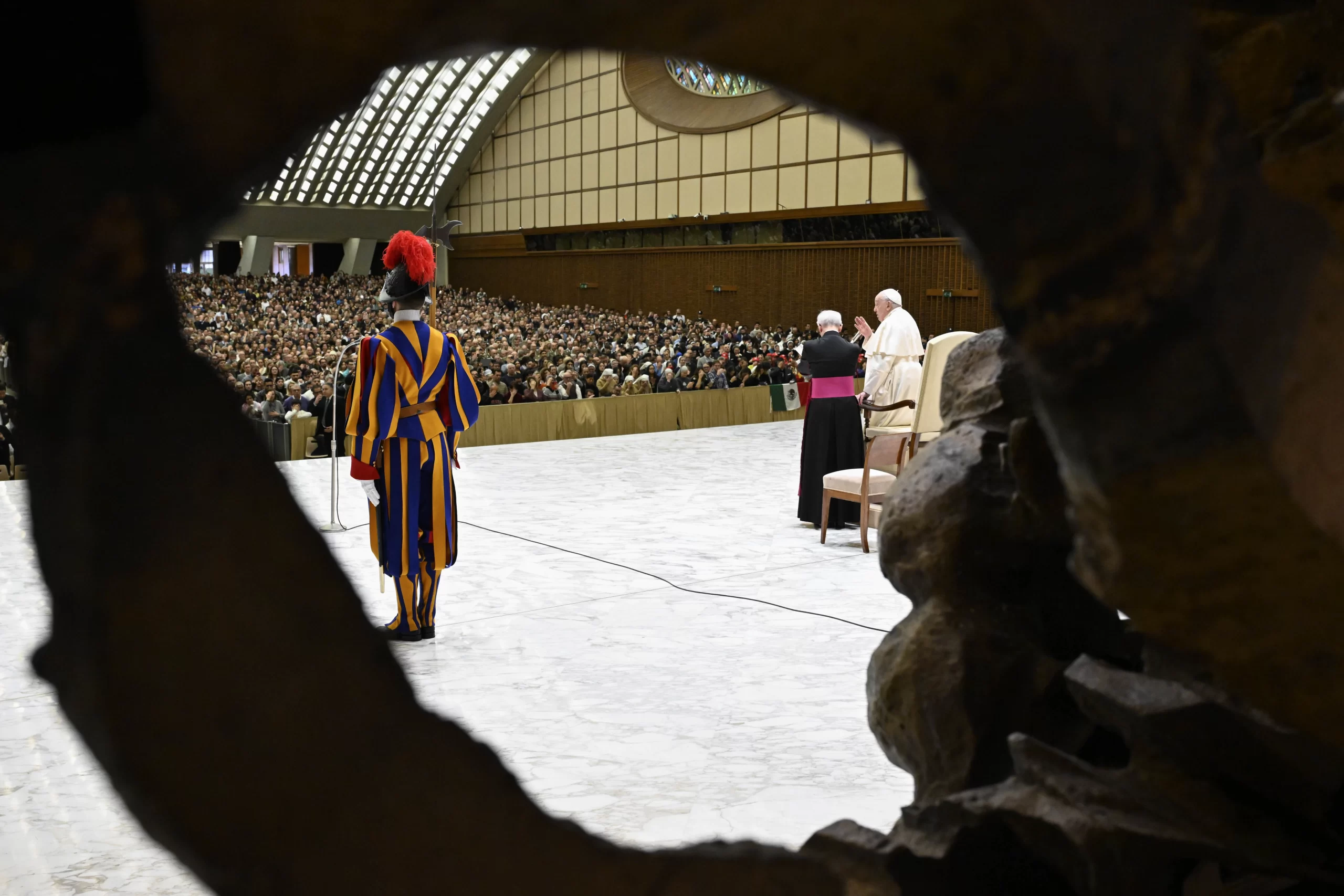 The pope addresses the crowd during his general audience in the Vatican's Paul VI Hall, Wednesday, Jan. 29, 2025. Credit: Vatican Media