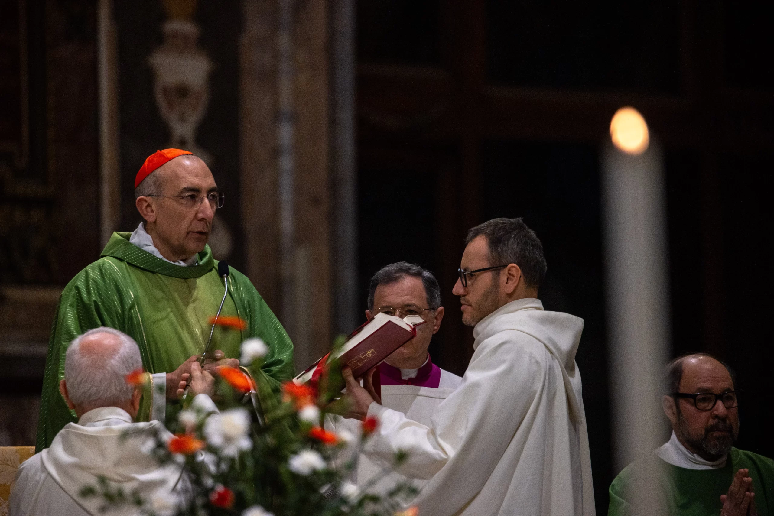 Cardinal Baldassare Reina, the cardinal vicar of the Diocese of Rome, celebrates a Mass for Pope Francis on Feb. 23, 2025, at the Basilica of St. John Lateran in Rome. Credit: Daniel Ibañez/CNA