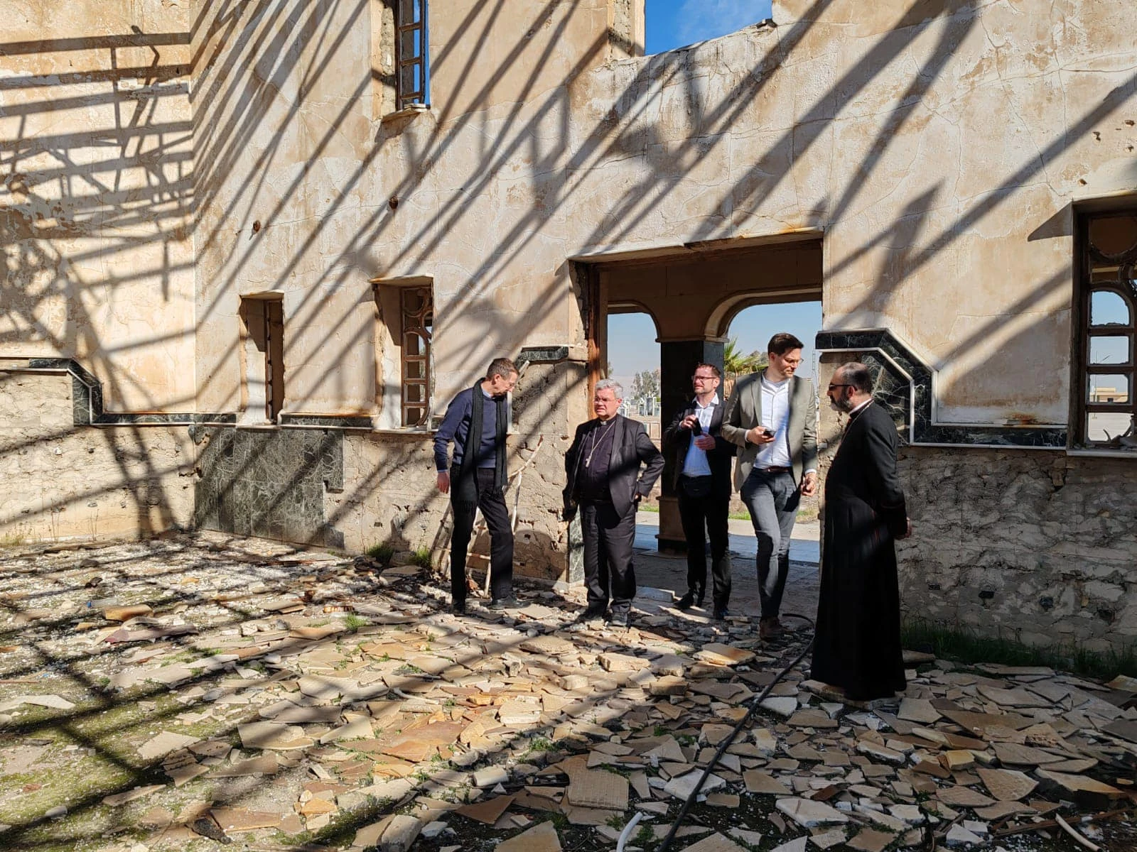 The German delegation checks on the reconstruction projects in some monasteries and churches in Mosul and Hamdaniya. Credit: Syriac Catholic Eparchy in Mosul