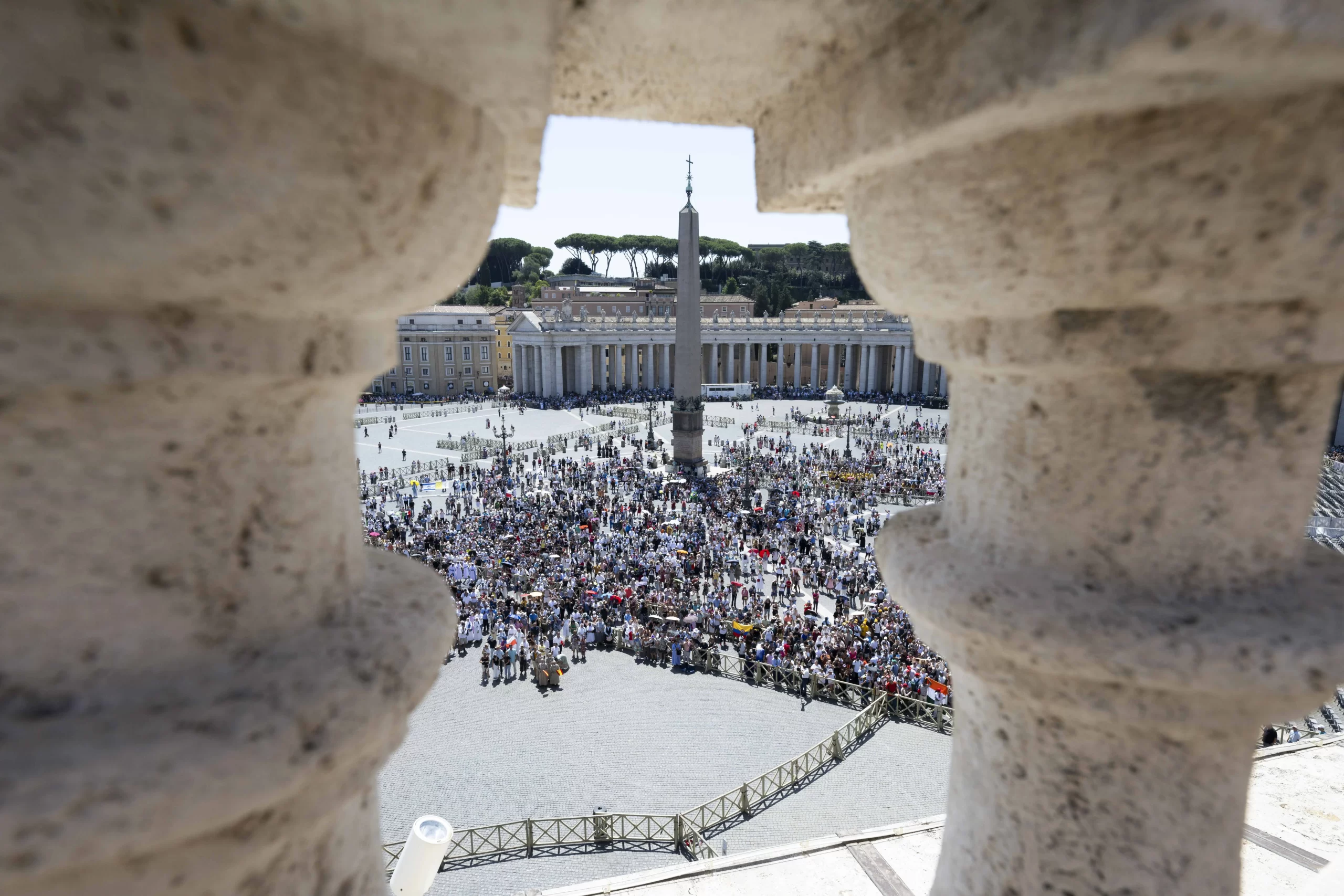 The faithful gather in St. Peter's Square to pray the Angelus on Sunday, July 28, 2024. Vatican Media