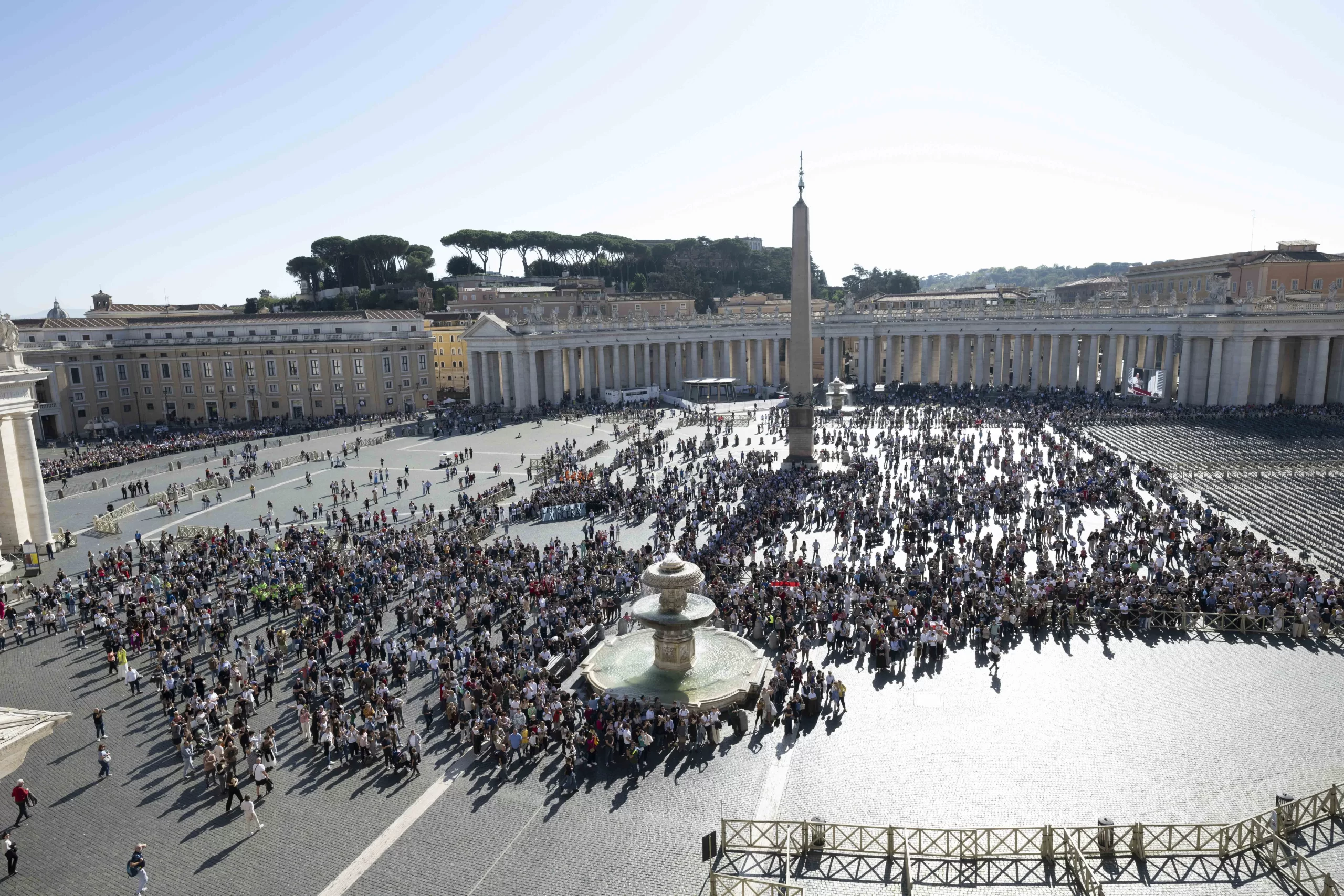 Pilgrims scatter throughout a sunny St. Peter’s Square for Pope Francis’ Angelus address on the solemnity of All Saints, Nov. 1, 2024, at the Vatican. Credit: Vatican Media