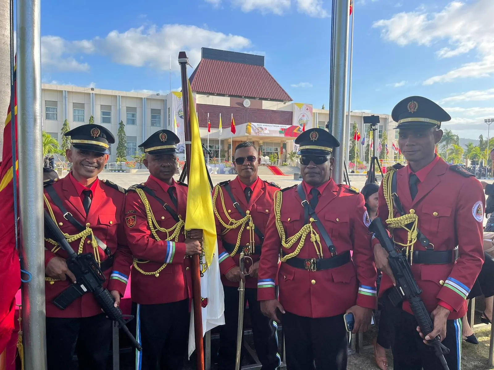 Members of East Timor’s navy and the honor guard receive Pope Francis upon his arrival in the country on Sept. 9, 2024. Credit: Courtney Mares/CNA