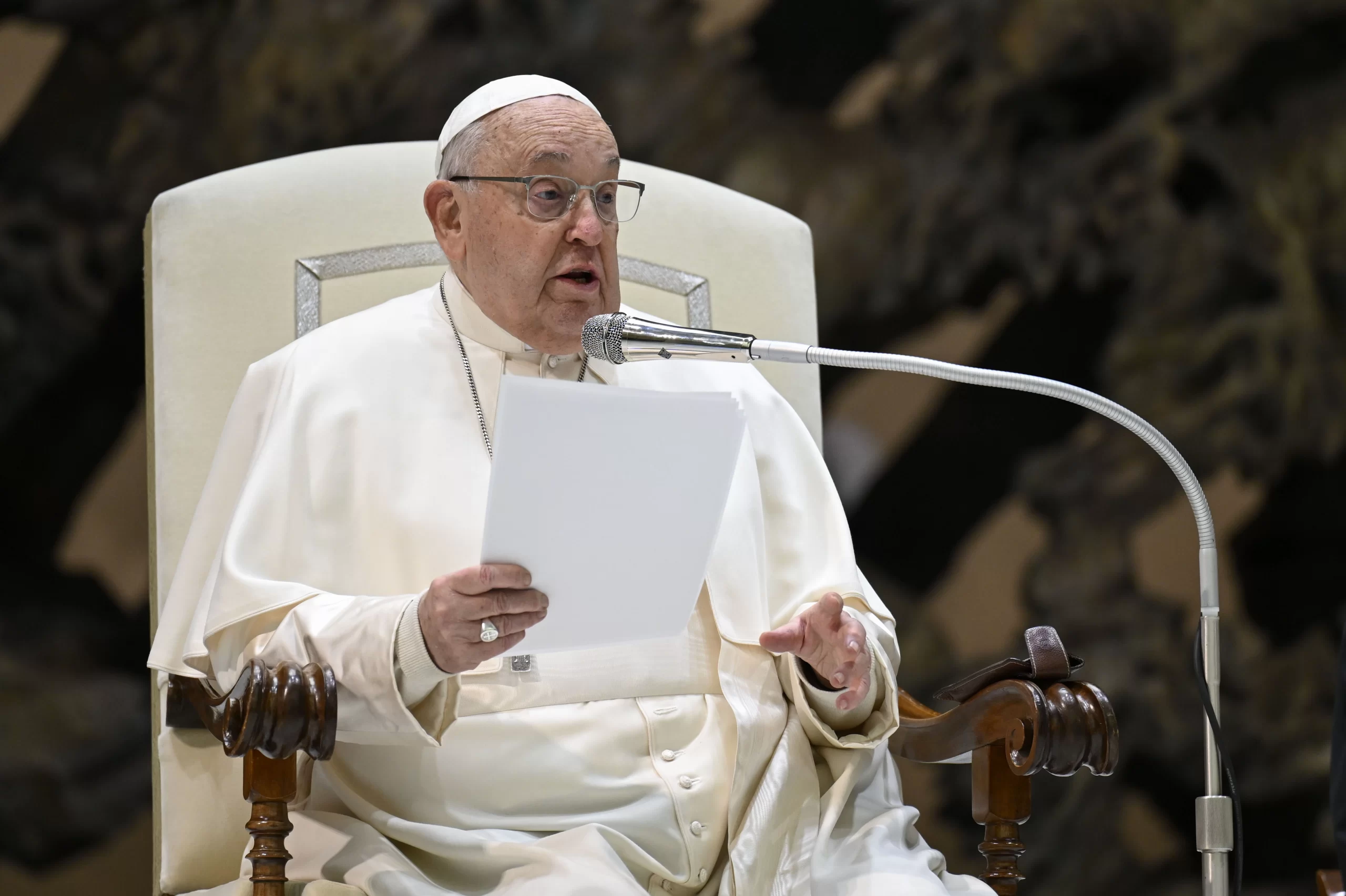 Pope Francis addresses pilgrims gathered in the Paul VI Audience Hall for his Wednesday general audience on Jan. 15, 2025, at the Vatican. Credit: Vatican Media