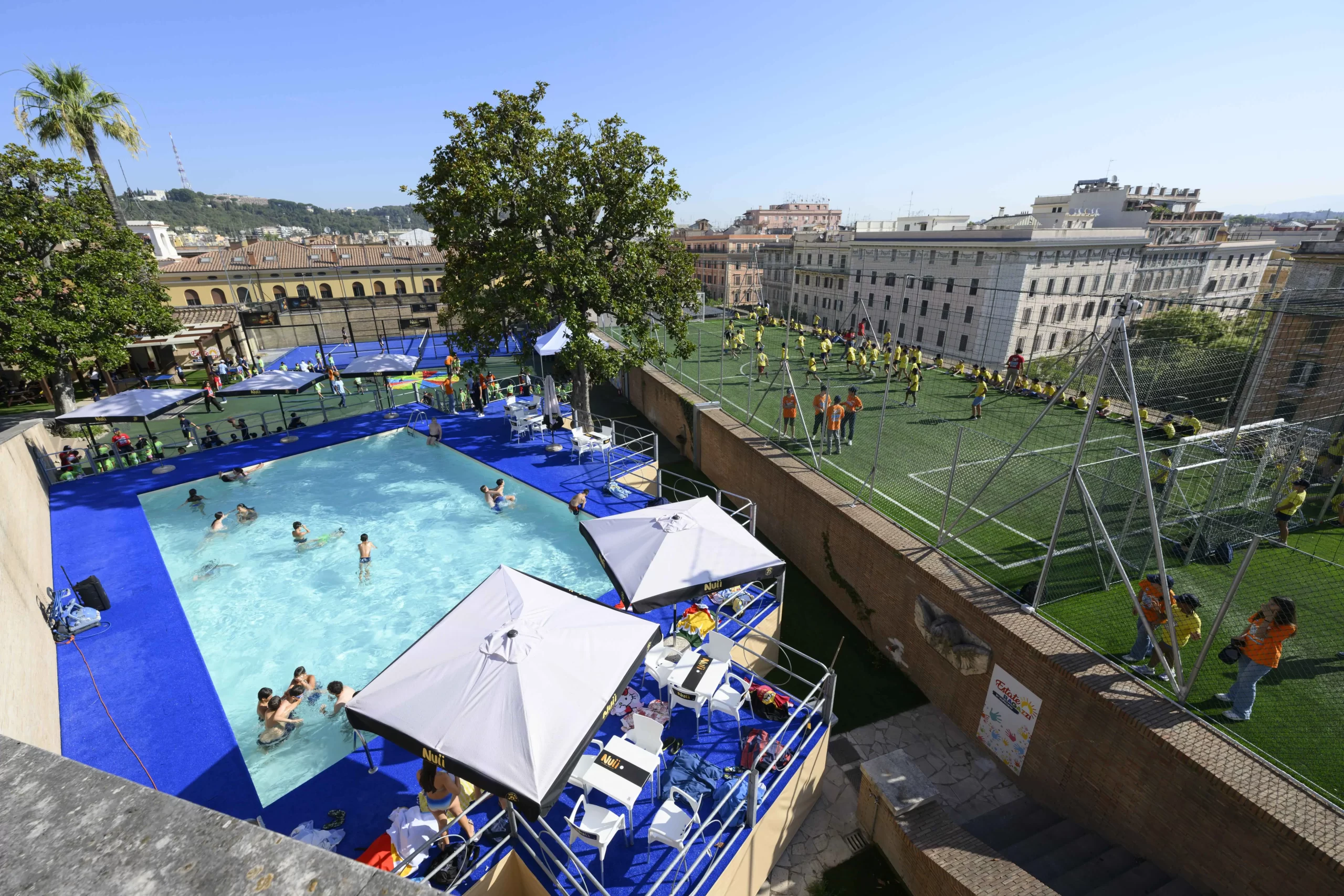 The children of Vatican employees enjoy the newly-built sports facilities and swimming pool used for the summer day camp held inside Vatican City from June 17–July 26, 2024. Credit: Vatican Media