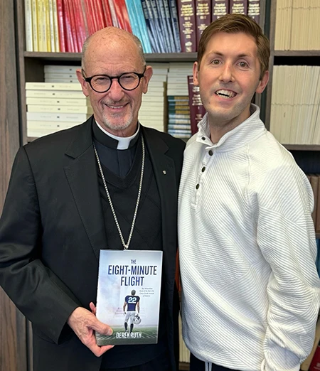 Bishop James Conley, the bishop of the Diocese of Lincoln, Nebraska, and Derek Ruth. Credit: Photo courtesy of the Ruth family