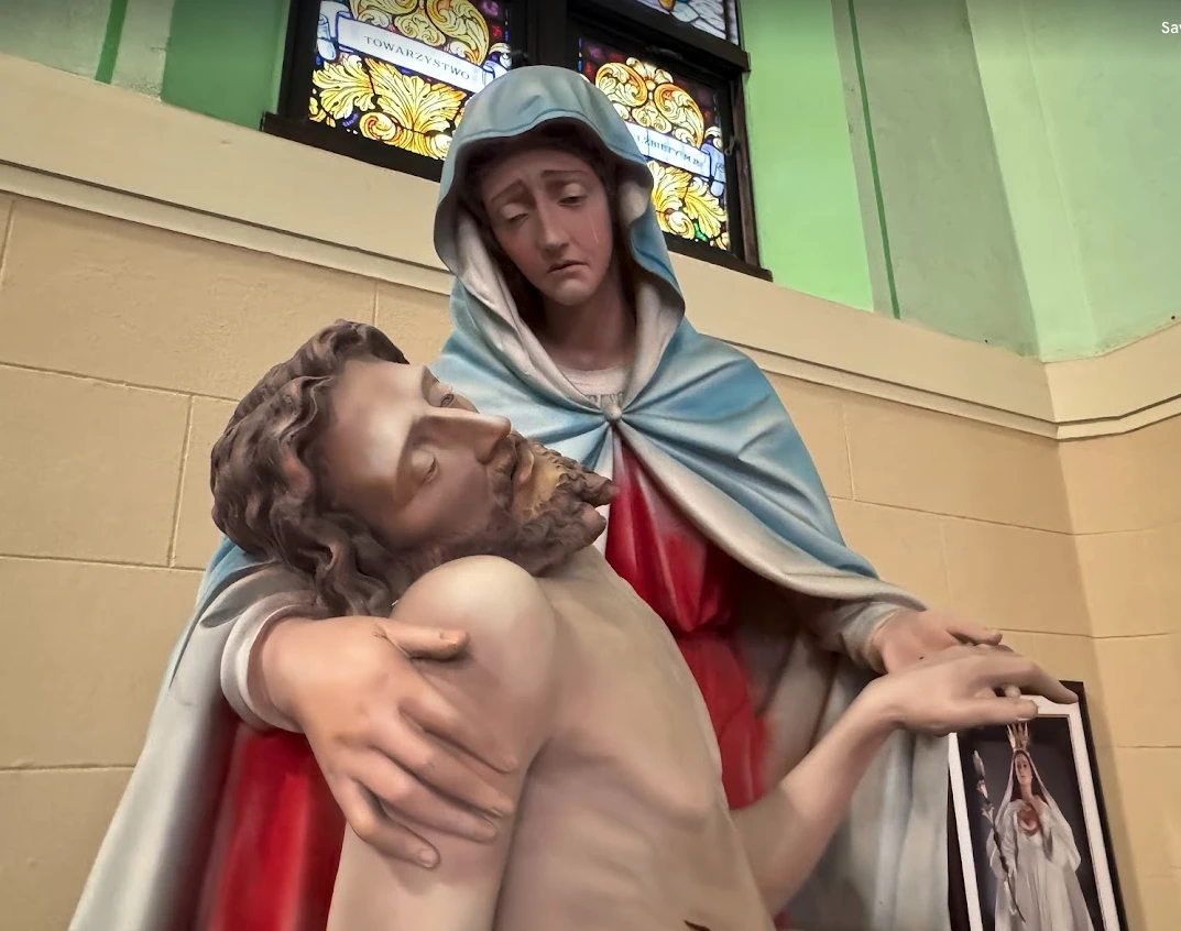 The pieta is depicted in statuary at St. Stanislaus Kostka Parish in Michigan City, Indiana. Credit: St. Stanislaus Kostka Parish