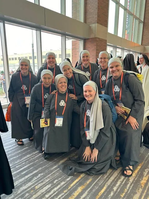 Religious sisters with SOLT — Society of Our Lady of the Most Holy Trinity — pictured at the Indianapolis’ Lucas Oil Stadium for the 2024 National Eucharistic Congress last week. Courtesy of SOLT