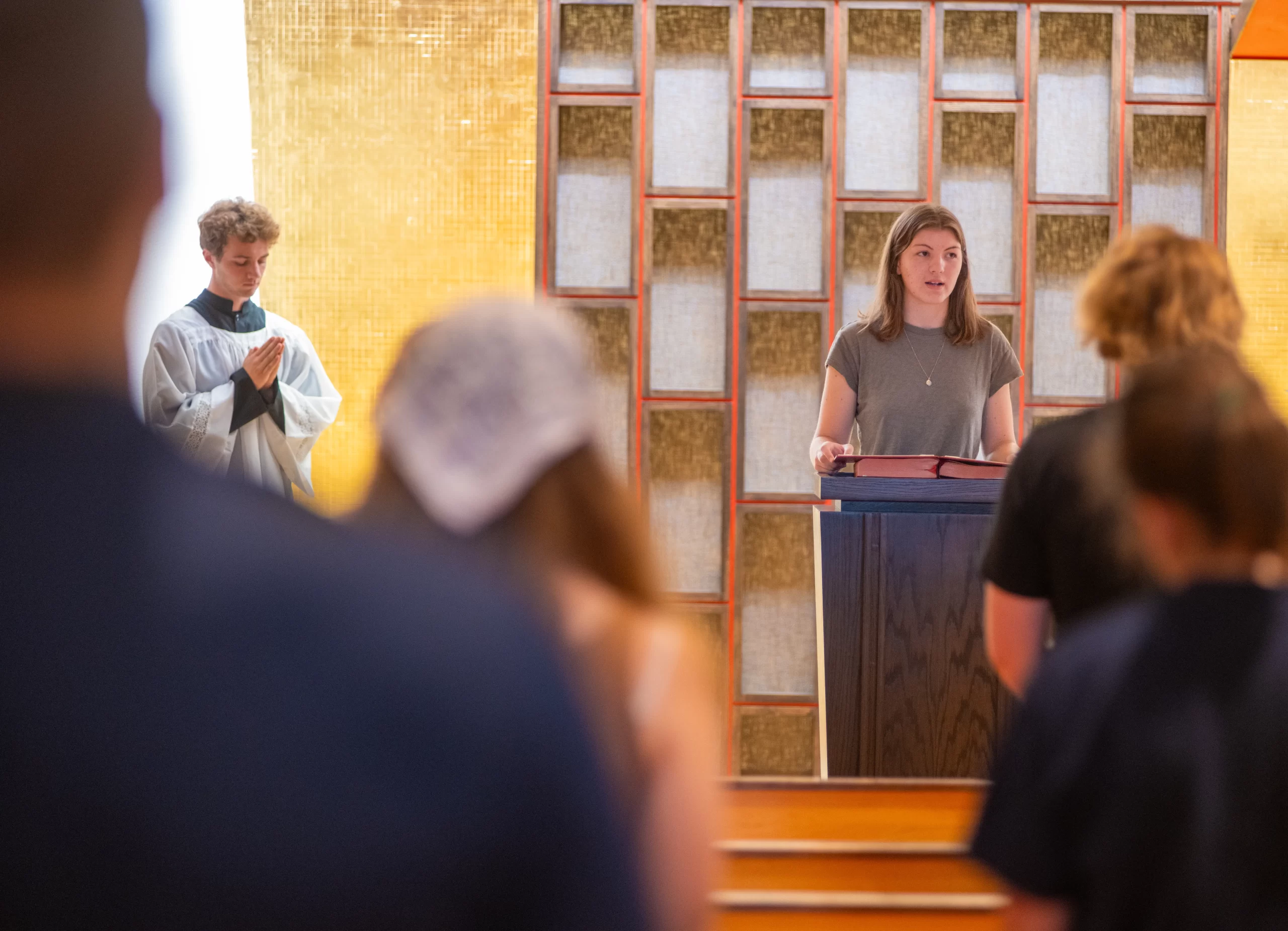 University of Mary SURVE students have the opportunity to attend daily noon Mass together before going to lunch. Credit: Mike McCleary/University of Mary