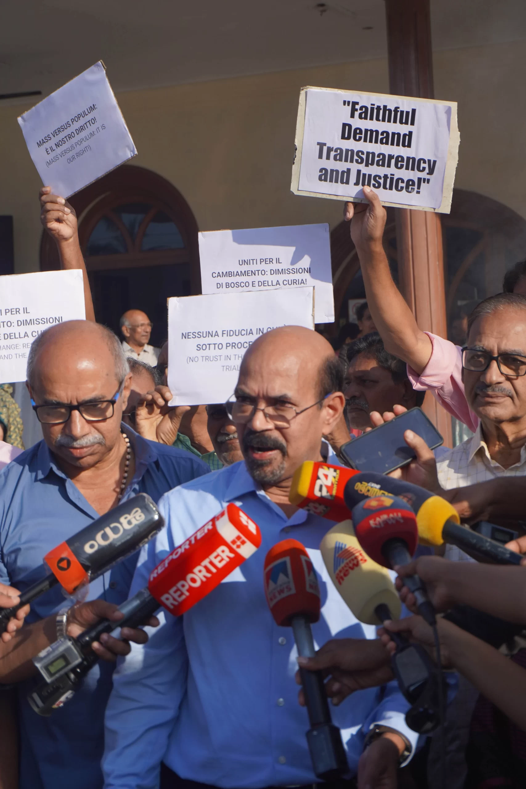 Vazhakkala parish leaders address the media after the cicular burning. Credit: Anto Akkara