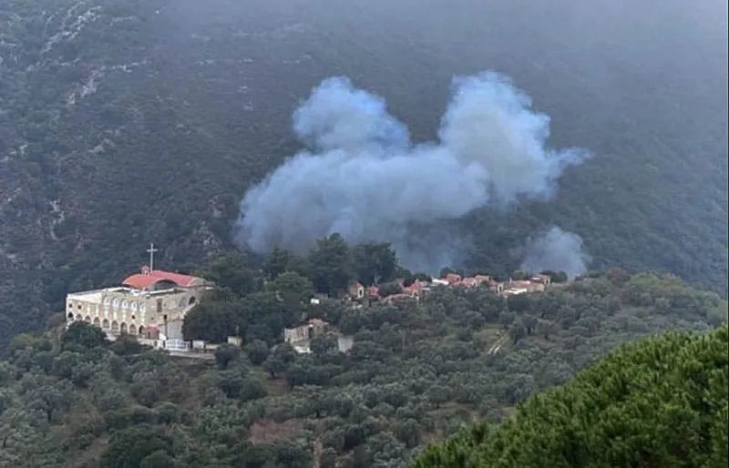 An Israeli missile explodes behind the Orthodox convent in Deir Mimas. Every Sunday, Father Toufic Bou Mehri travels to Deir Mimas, a little Lebanese village 4 kilometers from the Israeli border, and celebrates the Mass in the Franciscan church. "There are no bunkers in the village," he recounted. "When missiles start whistling, it’s pointless to interrupt Mass; there’s no safe place.". Courtesy of Father Toufic Bou Mehri