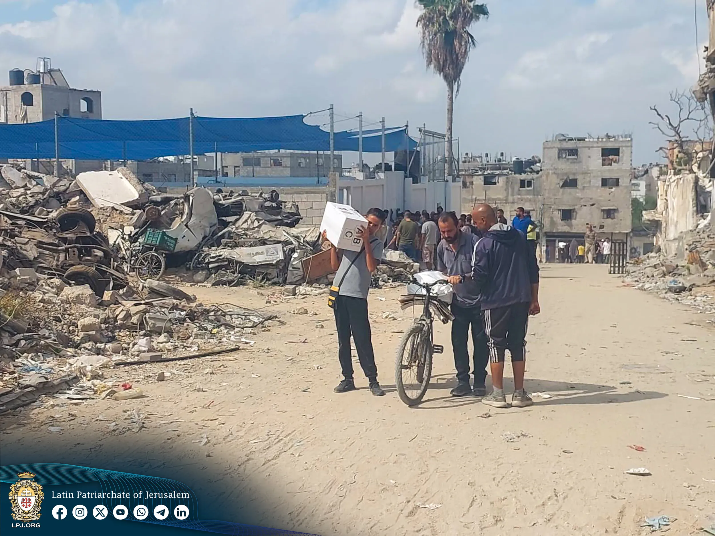 The Latin Patriarchate of Jerusalem —  a diocese that includes Jordan, Cyprus, Palestine, and Israel — announced that 40 tons of non-perishable food kits were recently delivered by Malteser International to a newly-established distribution center near the Patriarchate’s compound in the region to aid people in need in northern Gaza. Courtesy of the Latin Patriarchate of Jerusalem