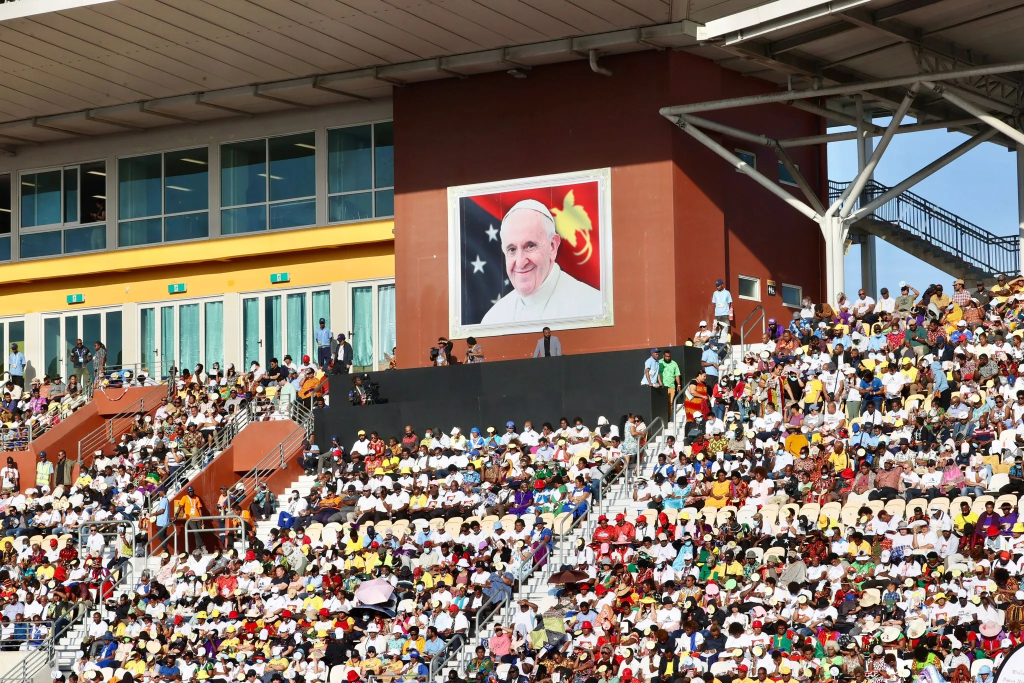 About 35,000 Catholics gather at Sir John Guise Stadium, Port Moresby, to attend Mass with Pope Francis, Sept. 8, 2024. Credit: Daniel Ibáñez/CNA