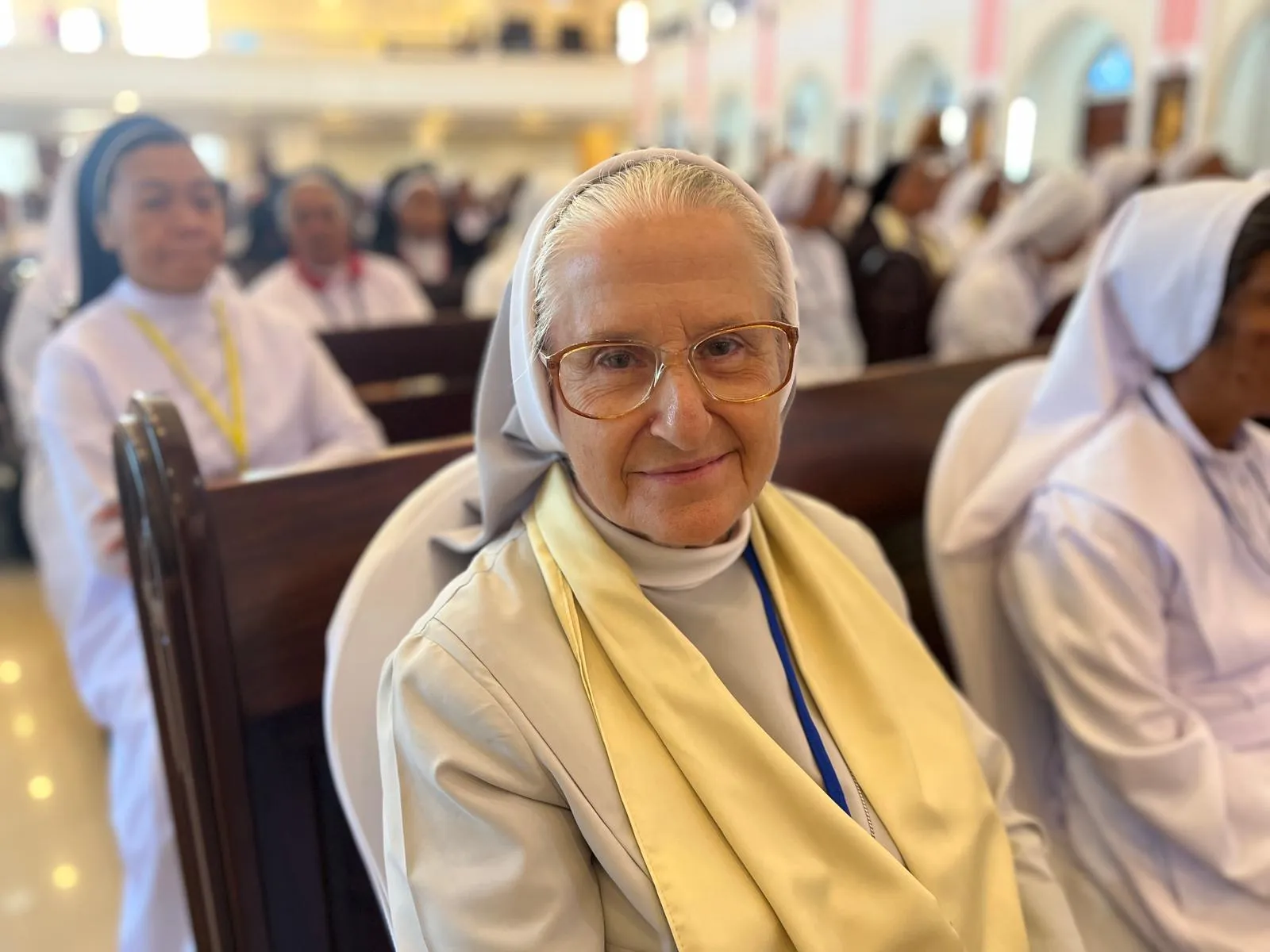 Sister Paola Lacovone attends the meeting of Pope Francis with bishops, priests, deacons, consecrated persons, seminarians, and catechists at the Cathedral of the Immaculate Conception in Dili, East Timor, Sept. 10, 2024. Credit: Courtney Mares/CNA